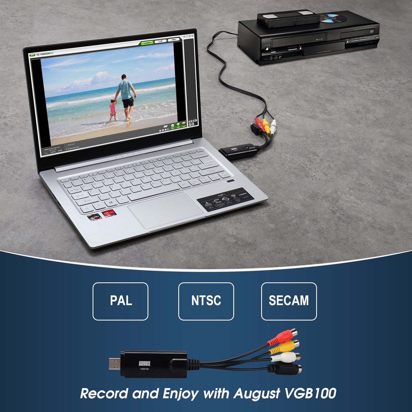 VHS Video Capture Card Digital Transfer Grabber VHS to DVD, Hi8 for Windows - August VGB100 [Refurbished]