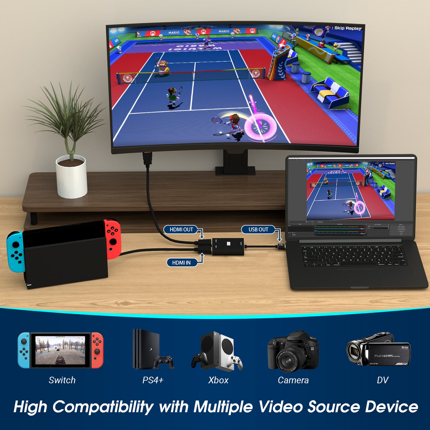 HDMI Passthrough Video Capture Card, OBS Game Streaming/Recording for PC - August VGB500