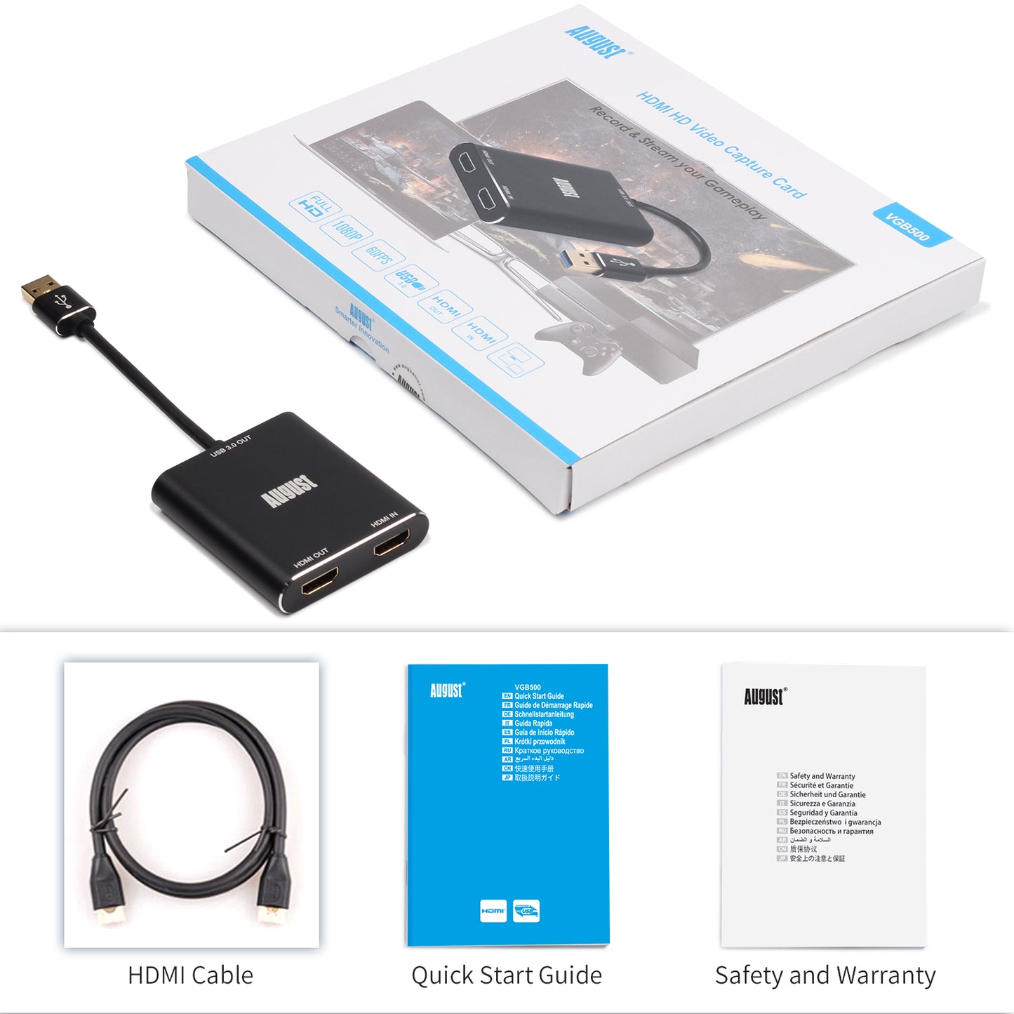 HDMI Passthrough Video Capture Card, OBS Game Streaming/Recording for PC - August VGB500