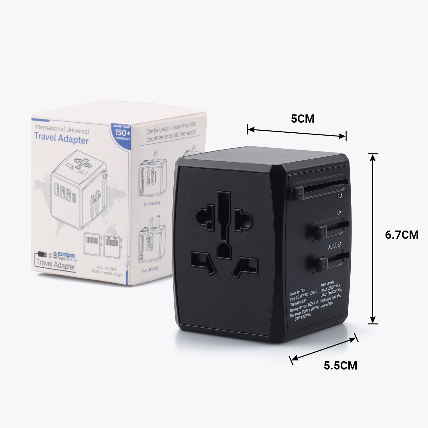 World Travel Power Adaptor USB Adaptor Port UK EU AU US Universal Plug - WAP150