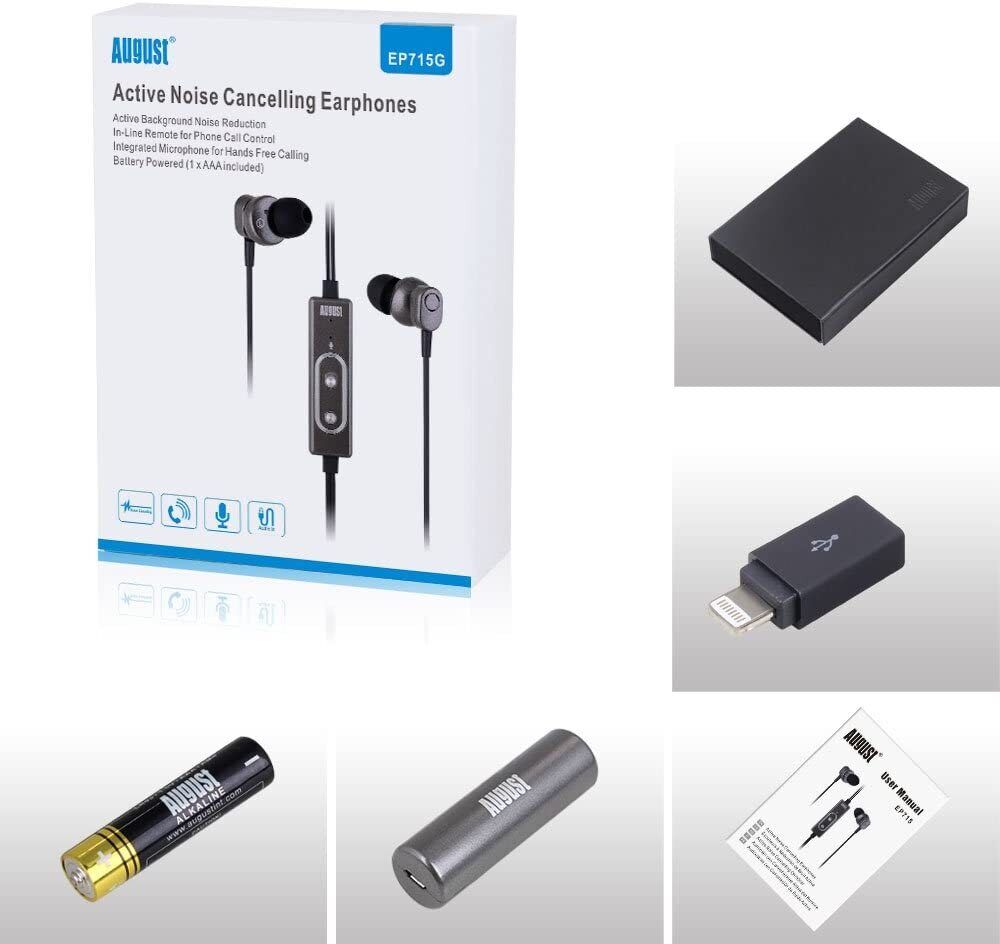 Refurbished - Noise Cancelling Wired Earphones Headphones 3.5m iPhone Adaptor, Mic, PowerBank