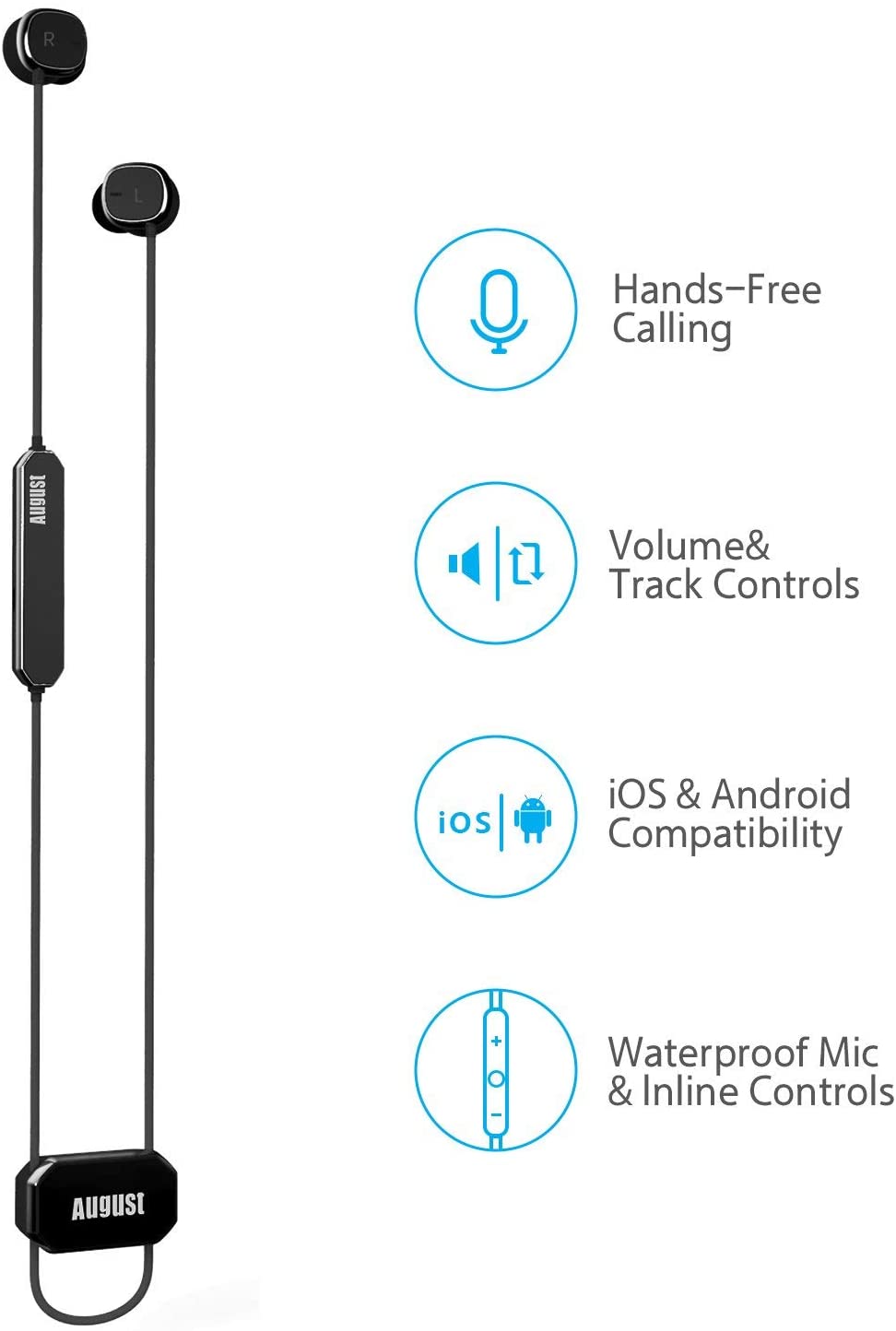 Noise Cancelling Bluetooth Earphones aptX with OTG Charging - August EP725