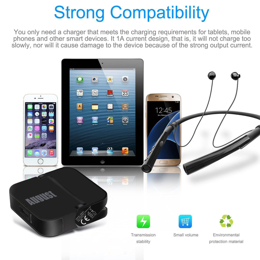 Slim Foldable USB Charger - August UMC301 - 1-Port for iPhone iPad and Android  Black  August  Charging Cables   iDaffodil - Consumer Electronics at Affordable Prices