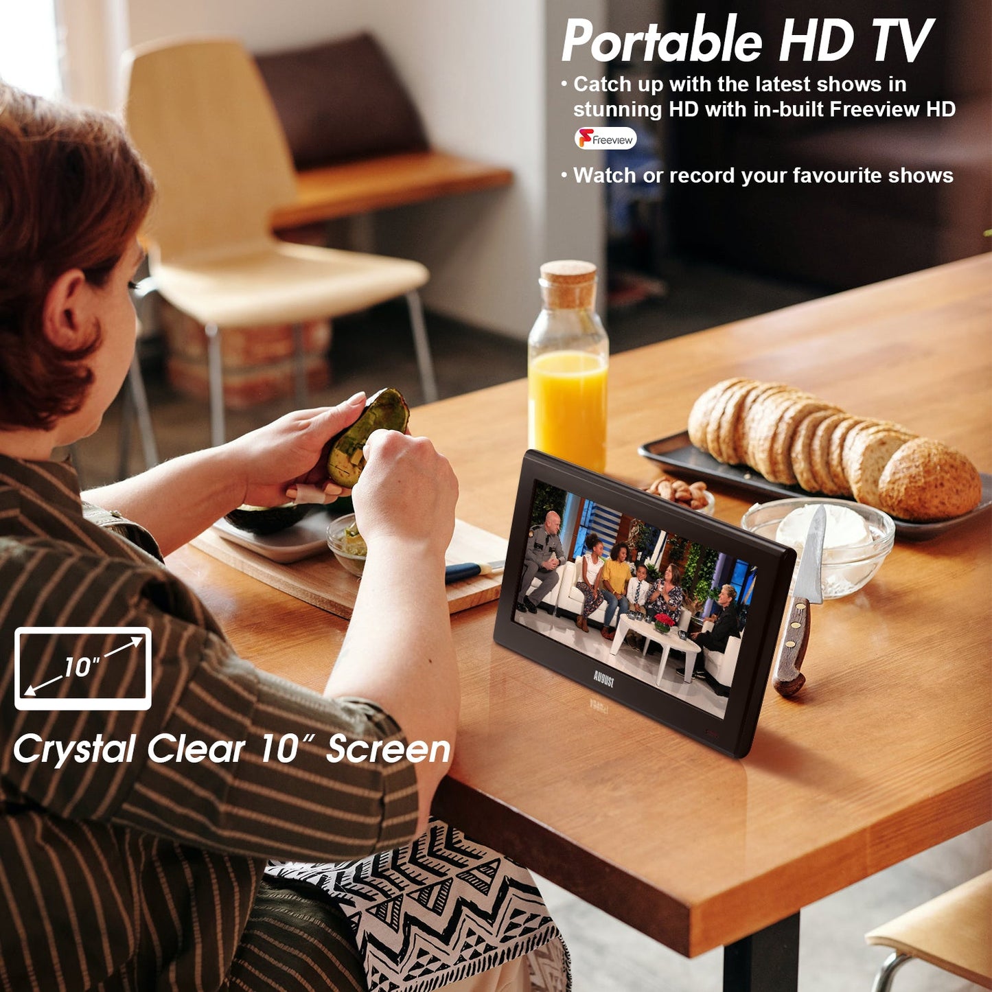 Portable TV 10 Inch Freeview Digital HDMI USB PVR AV-In Multimedia DVB-T2 August DA100D [Refurbished]