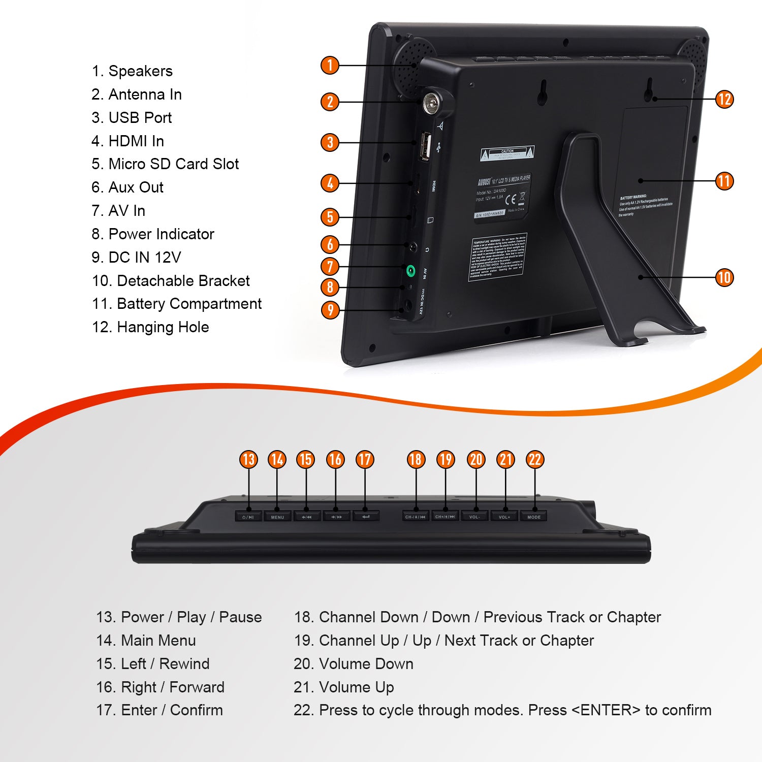 Portable Mini TV with Freeview 10 Inches Digital HDMI USB PVR Multimedia Freeview, Freeview HD - August DA100D