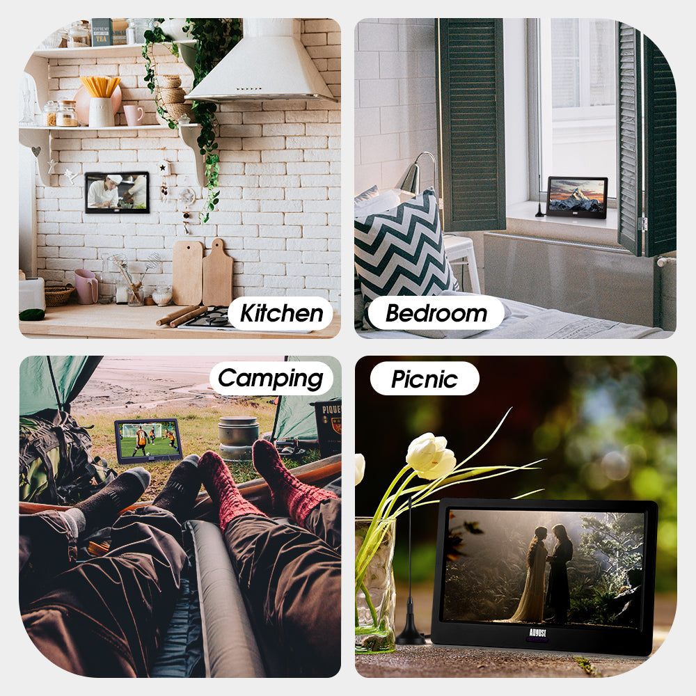 Portable TV Small 9 Inch Freeview HD TV for Campervan Rechargeable Digital USB PVR August DA900D