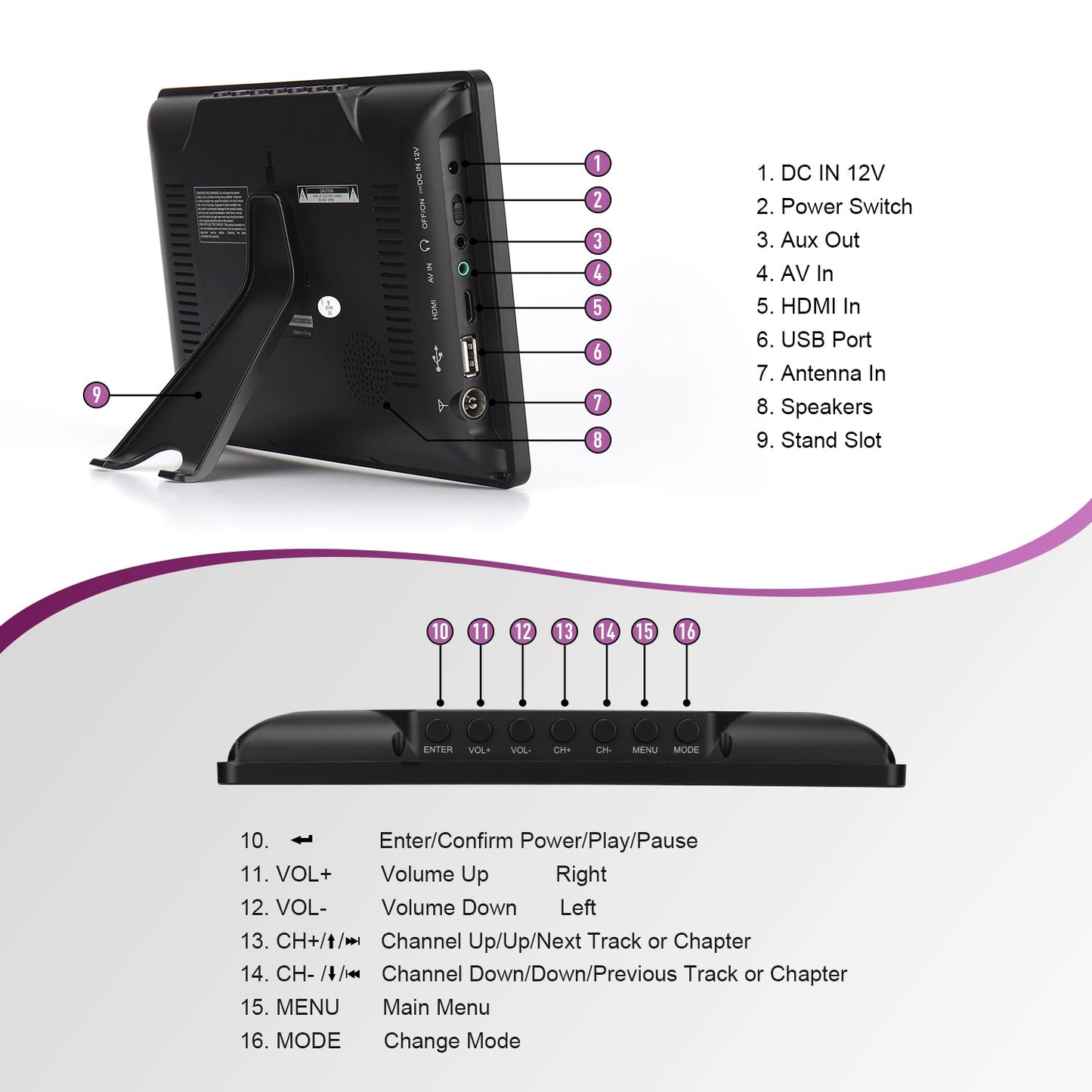 Portable TV Small 9 Inch Freeview HD TV for Campervan Rechargeable Digital USB PVR August DA900D