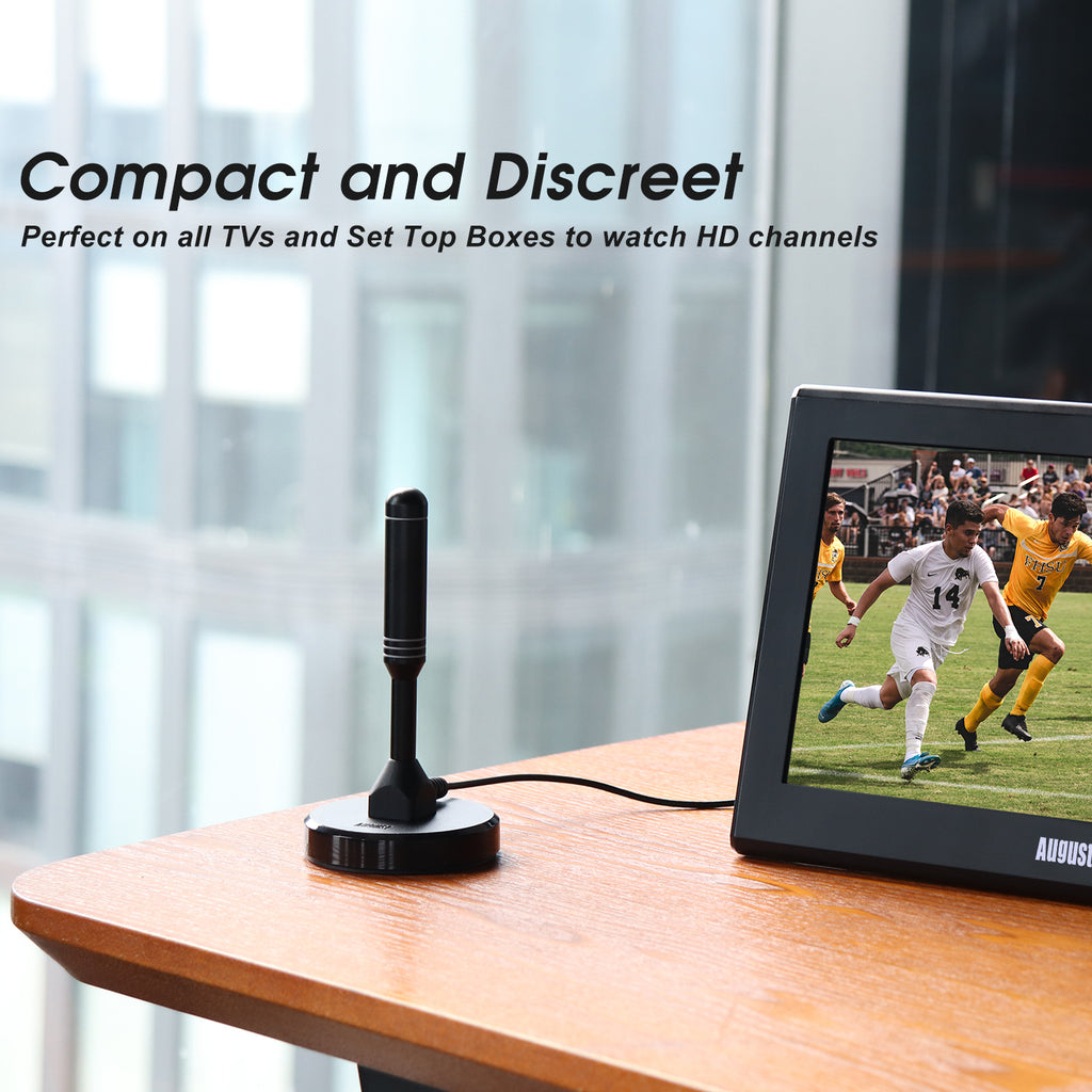 High Gain Portable Freeview TV Aerial DAB FM Antenna with Magnetic Base for Camping, Caravan, Homes - August DTA240