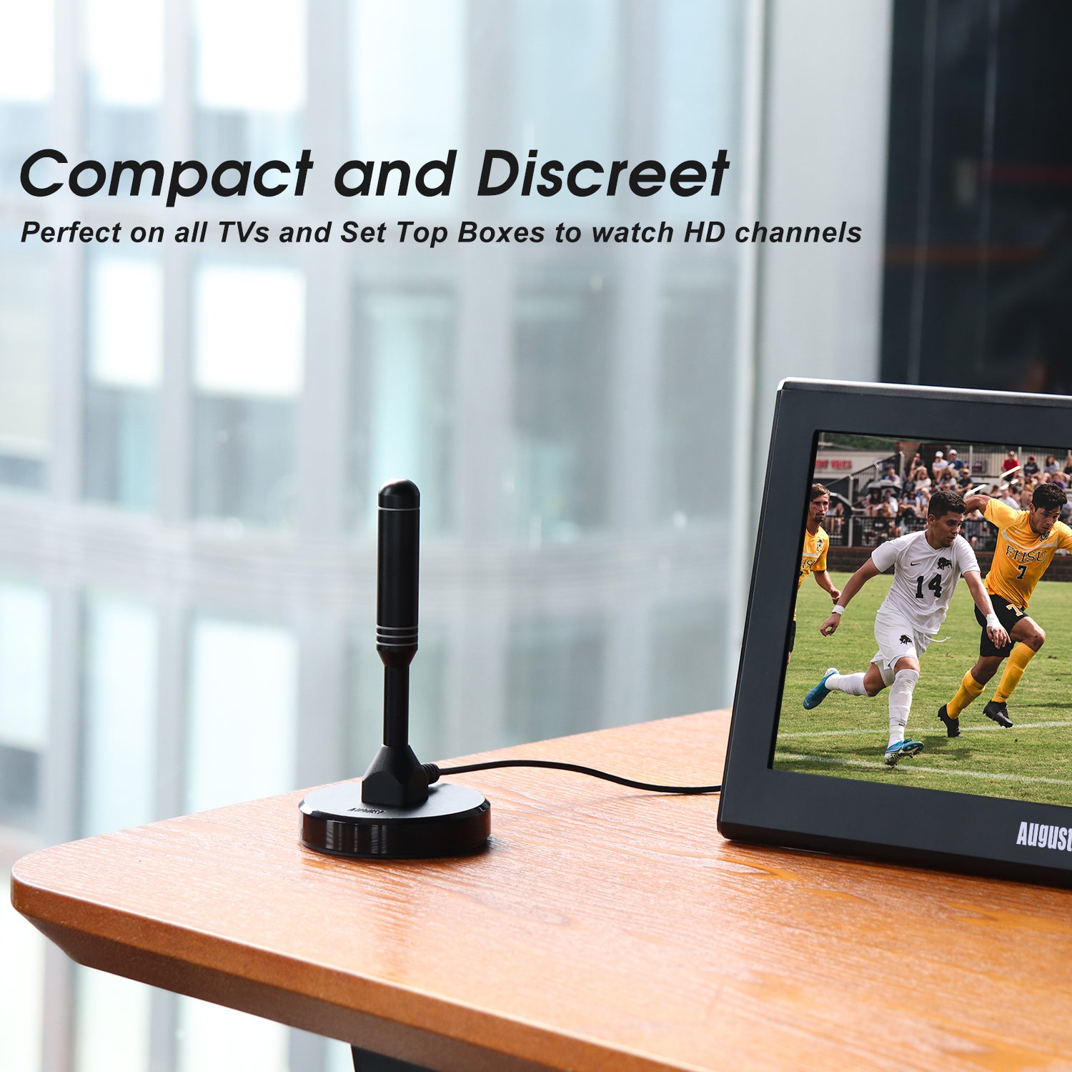 High Gain Portable Freeview TV Aerial DAB FM Antenna with Magnetic Base for Camping, Caravan, Homes - August DTA240
