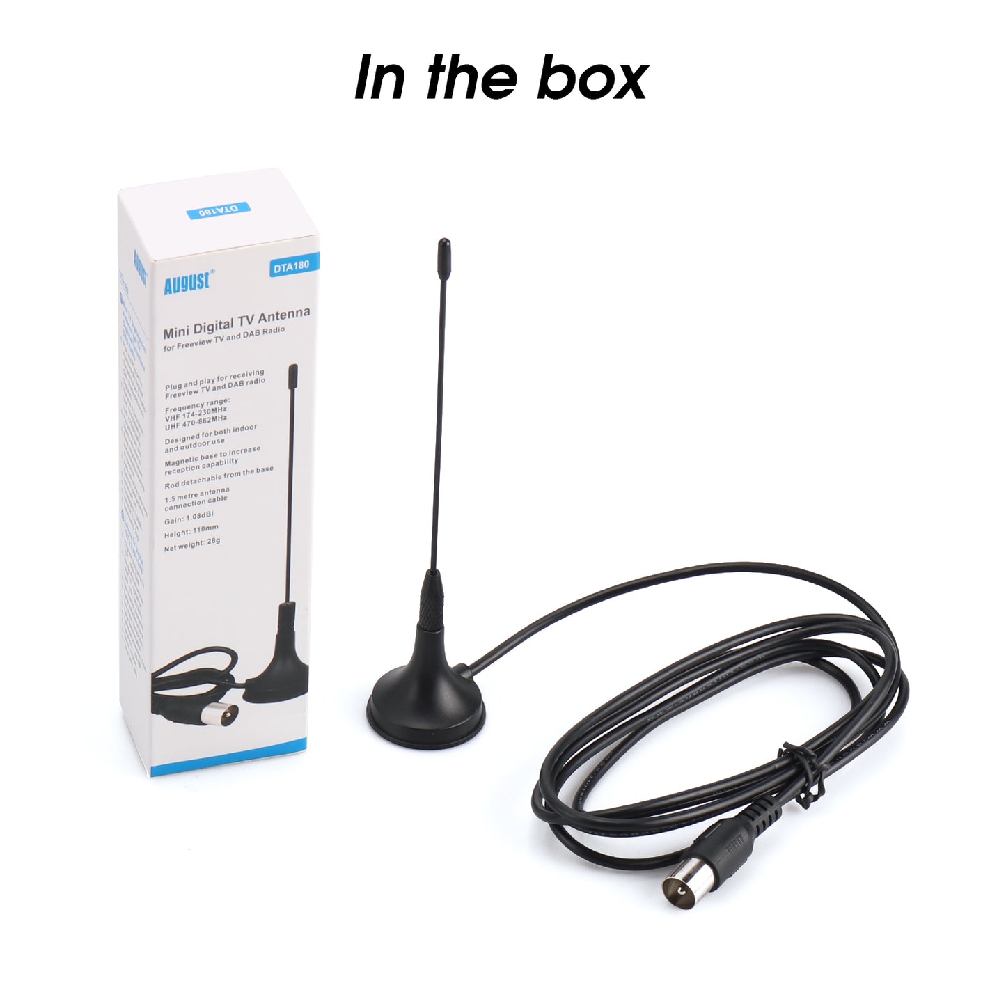 Portable Freeview Digital HD Aerial with Magnetic Base for Cars and Trucks - August DTA180