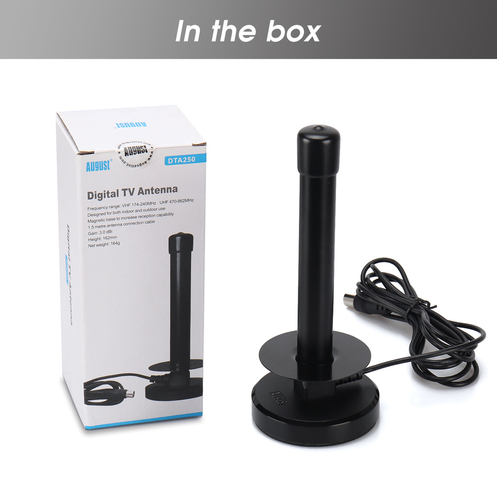 High Gain HD Freeview TV Aerial HD DAB FM Magnetic Base Antenna Indoor Outdoor - August DTA250