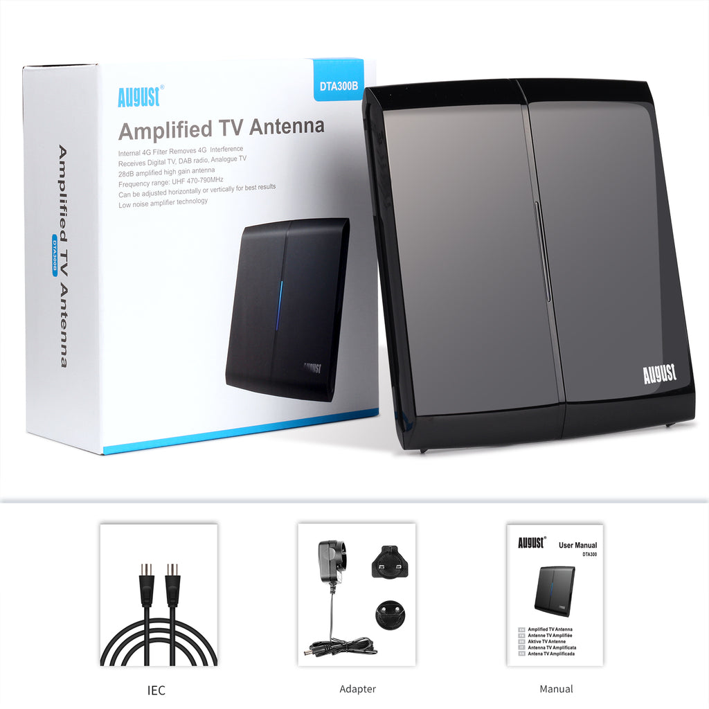 High Gain Amplified Indoor TV Aerial Lightweight Directional Flat Antenna - August DTA300