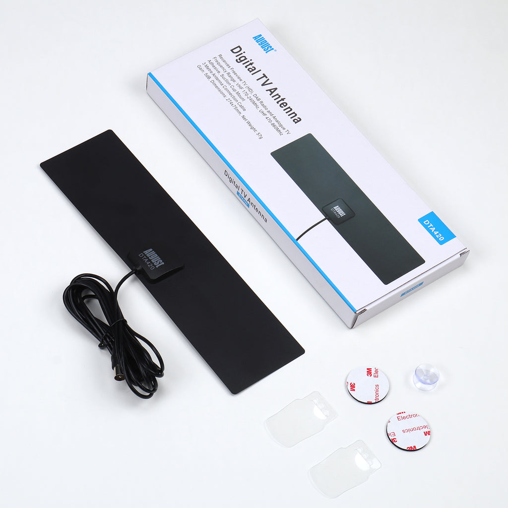 August DTA420 Flat Design Freeview Digital High Gain Indoor Antenna - Window or Wall Mount with 5dBi Reception