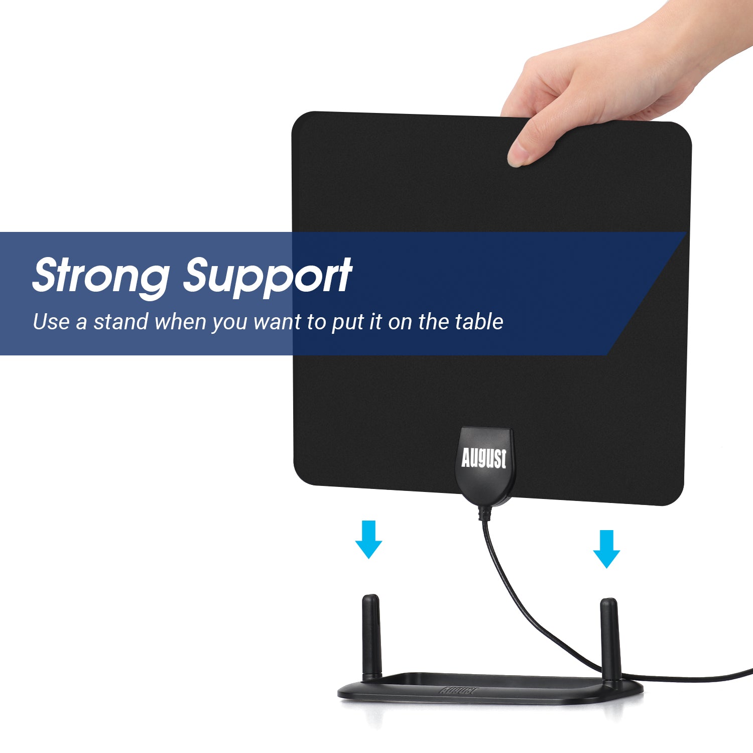 High Gain Indoor TV HD Aerial Flat Design Antenna with Stand - August DTA450