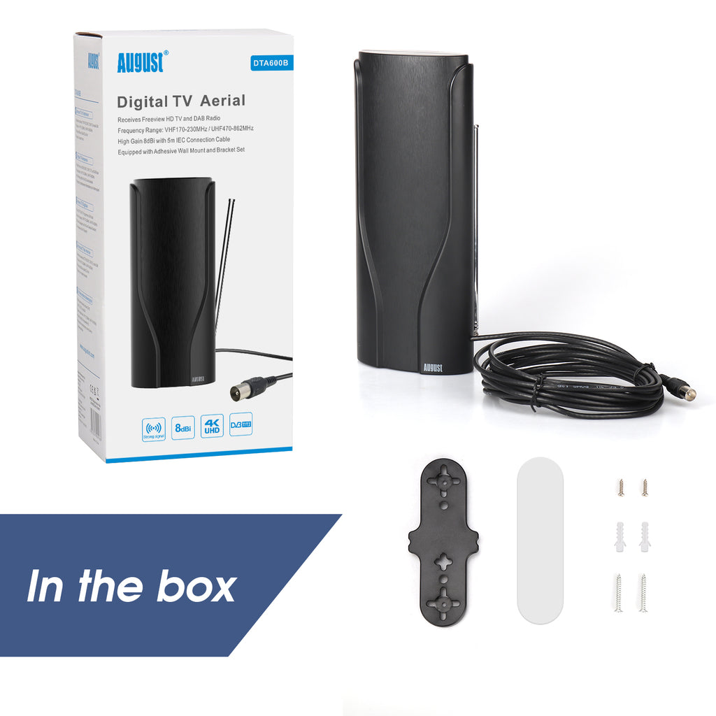 High Gain Freeview Aerial Indoor Digital HD Telescopic Antenna with Wall Mounting August DTA600