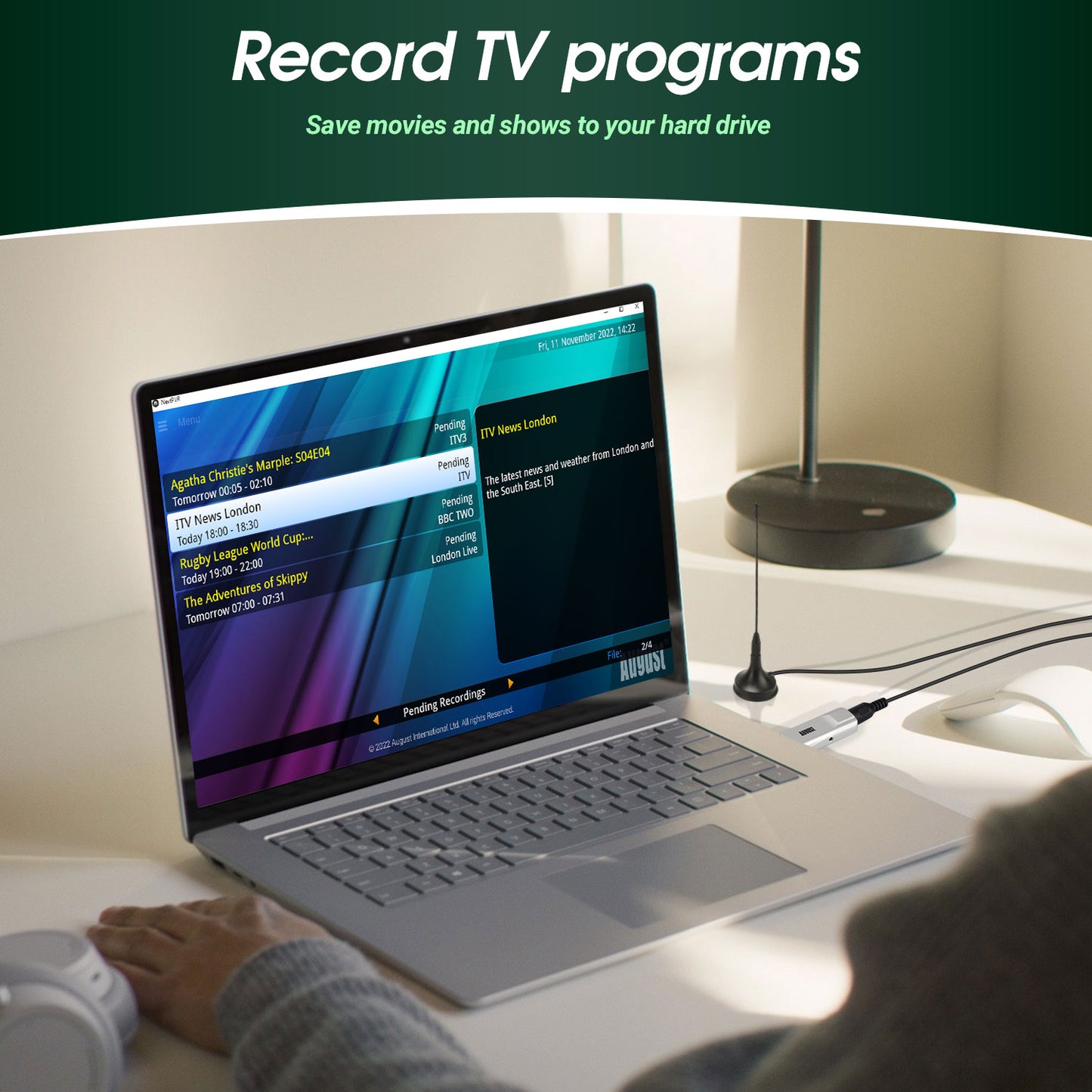 USB DVB-T2 PC TV Freeview PC Tuner and TV Recorder Device Live TV on Laptop PC August DVB-T210