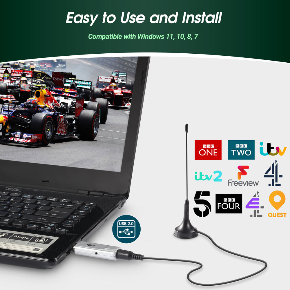 USB DVB-T2 PC TV Freeview PC Tuner and TV Recorder Device Live TV on Laptop PC August DVB-T210