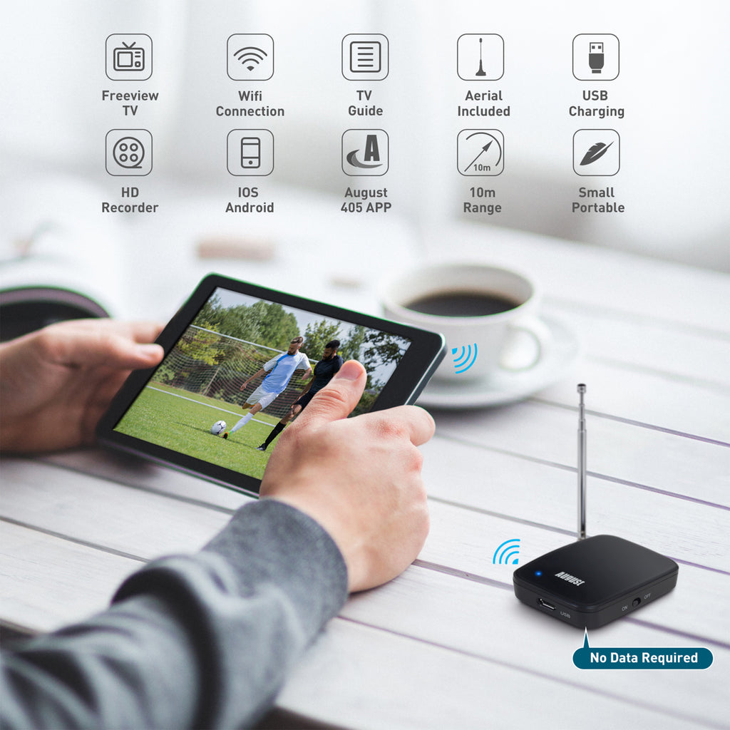 Mobile TV Freeview Tuner Receiver for Apple, Android, Chromebooks WiFi - August DVB-T405