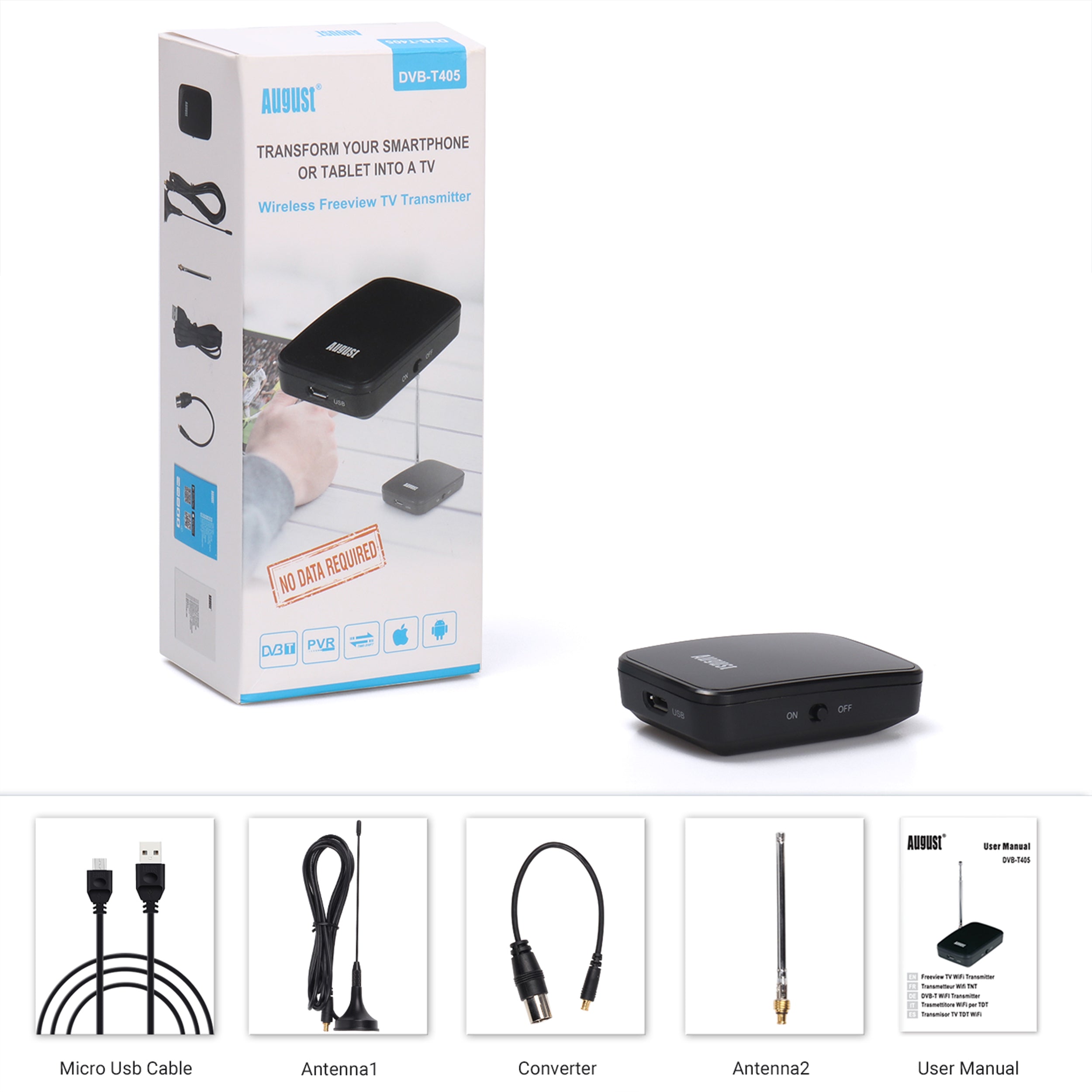 Mobile TV Freeview Tuner Receiver for Apple, Android, Chromebooks WiFi - August DVB-T405