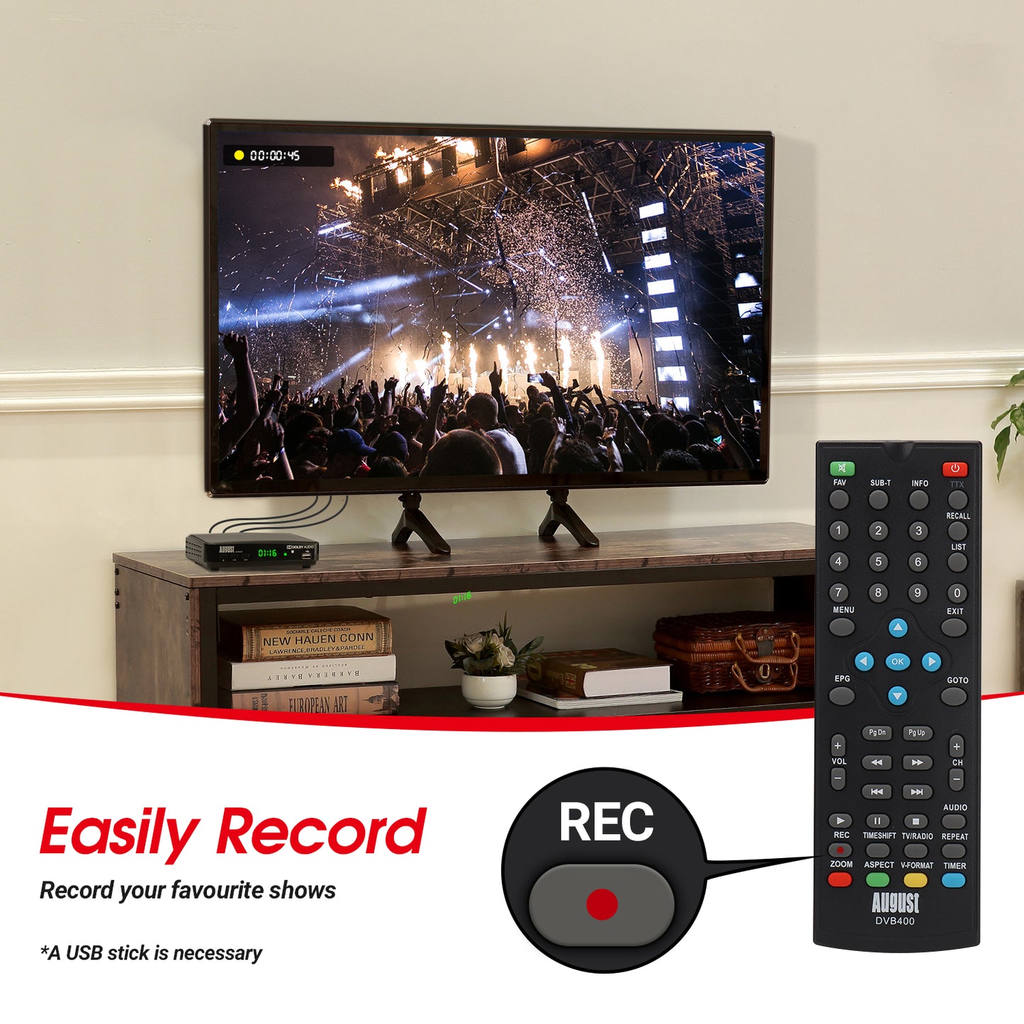 Freeview Set-Top Box HD TV Recorder USB PVR EPG Timeshift - August DVB400 [Refurbished]