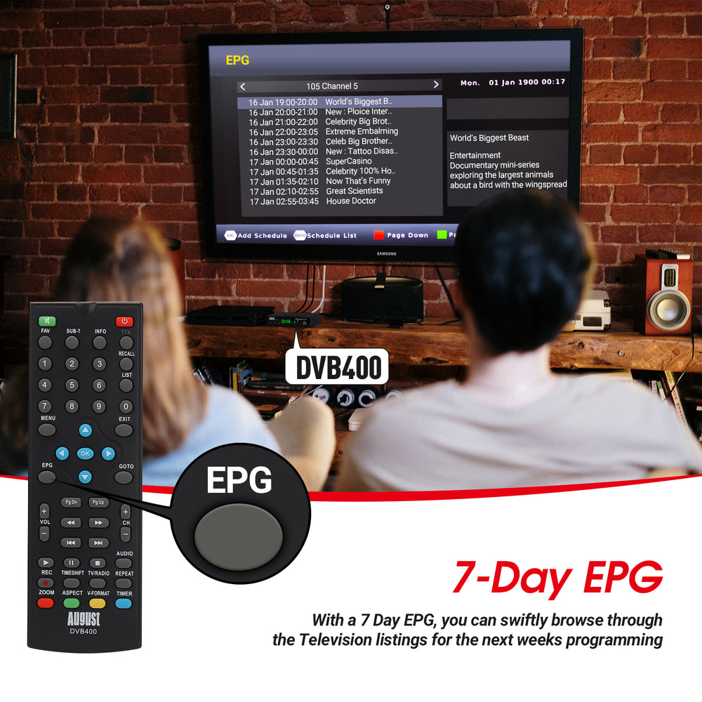 Freeview Box Set Top TV Recorder HD Receiver 32GB USB PVR EPG Timeshift August DVB400