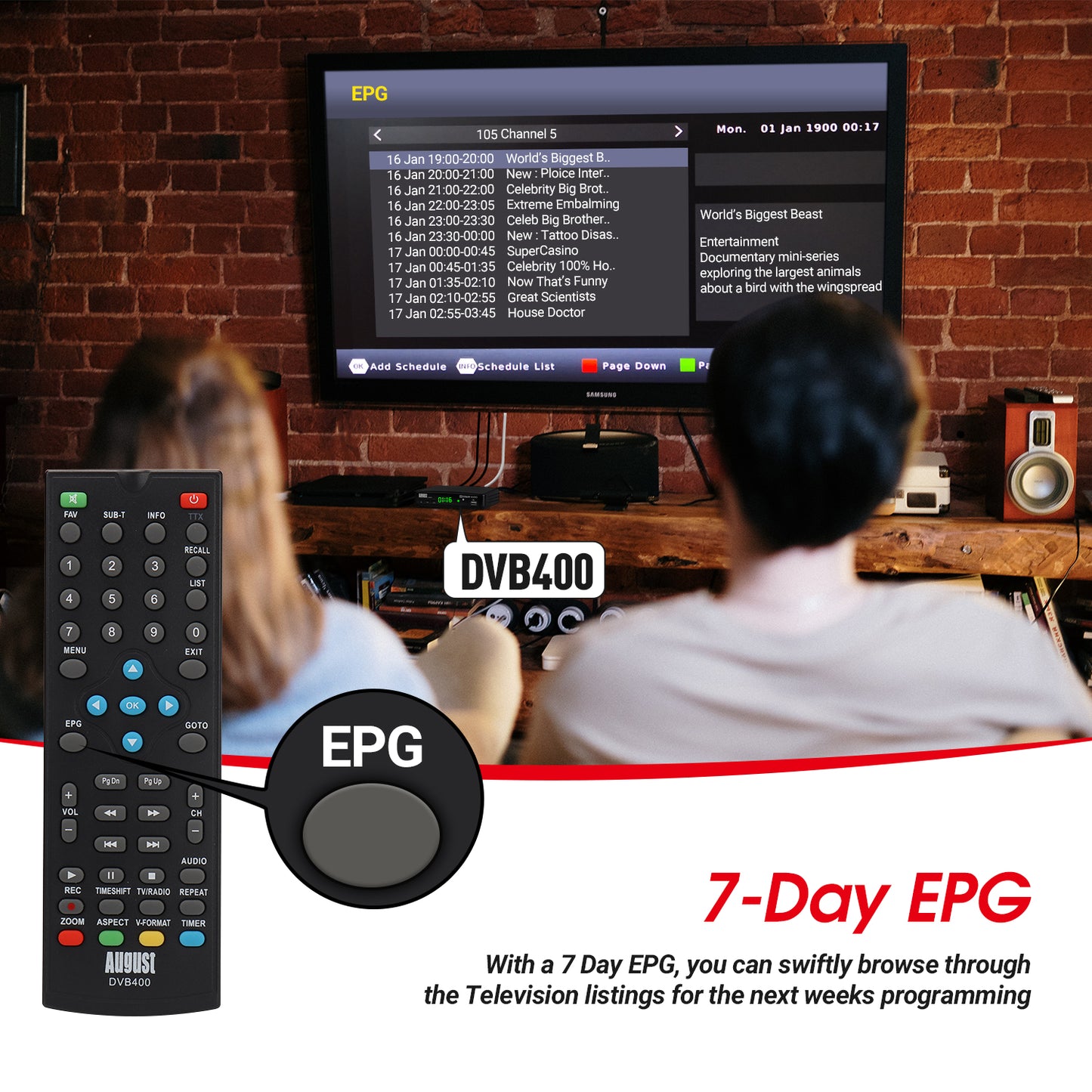 Freeview Set-Top Box HD TV Recorder USB PVR EPG Timeshift - August DVB400 [Refurbished]
