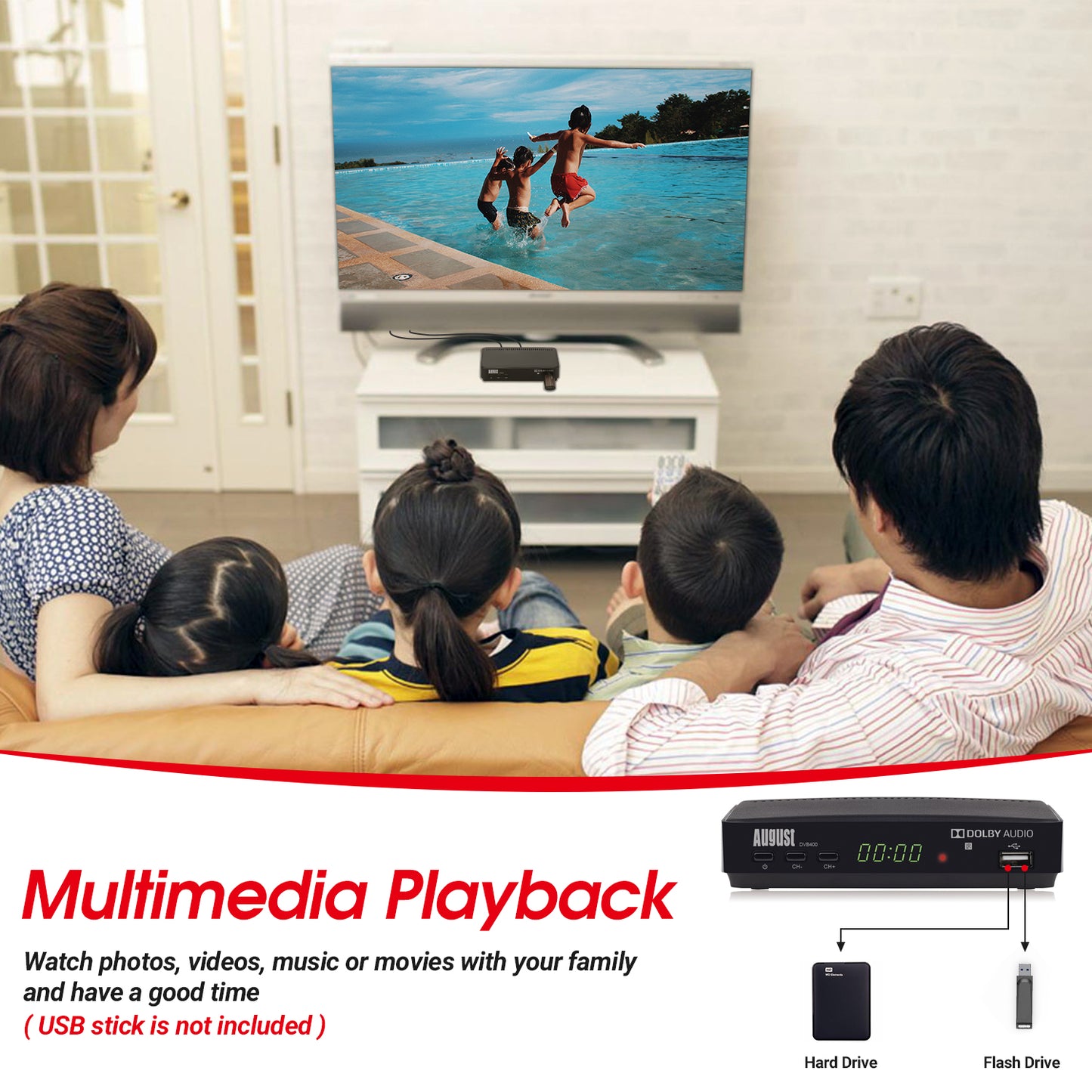 Freeview Set-Top Box HD TV Recorder USB PVR EPG Timeshift - August DVB400 [Refurbished]