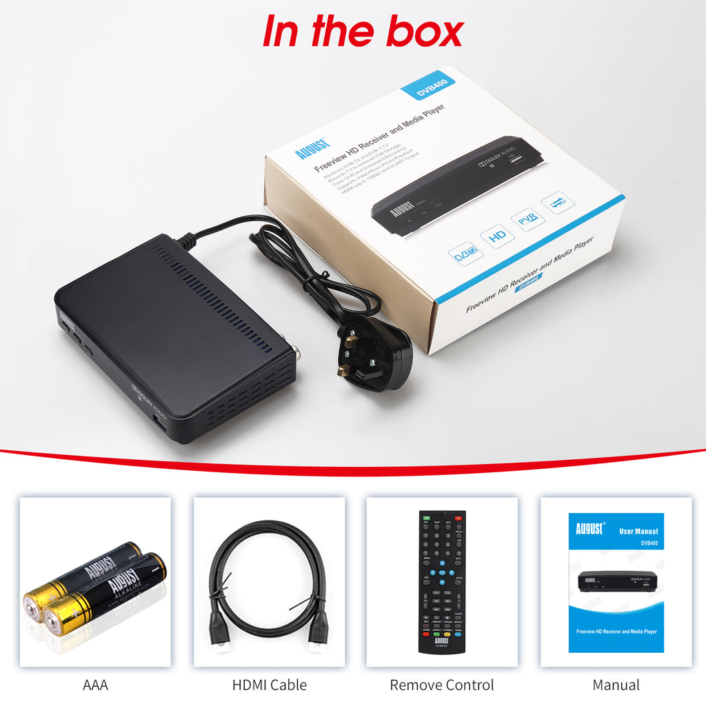 Freeview Set-Top Box HD TV Recorder USB PVR EPG Timeshift - August DVB400 [Refurbished: 6 Month Warranty]