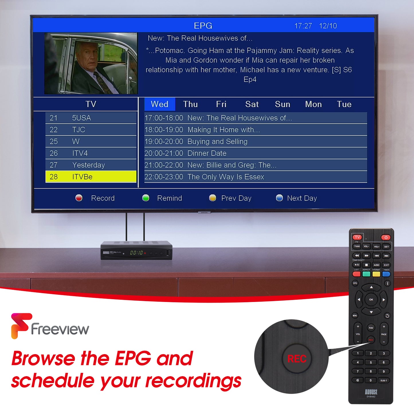 Freeview Set-Top Box HD Dual Tuner USB PVR Recorder HDMI Media Player - August DVB482