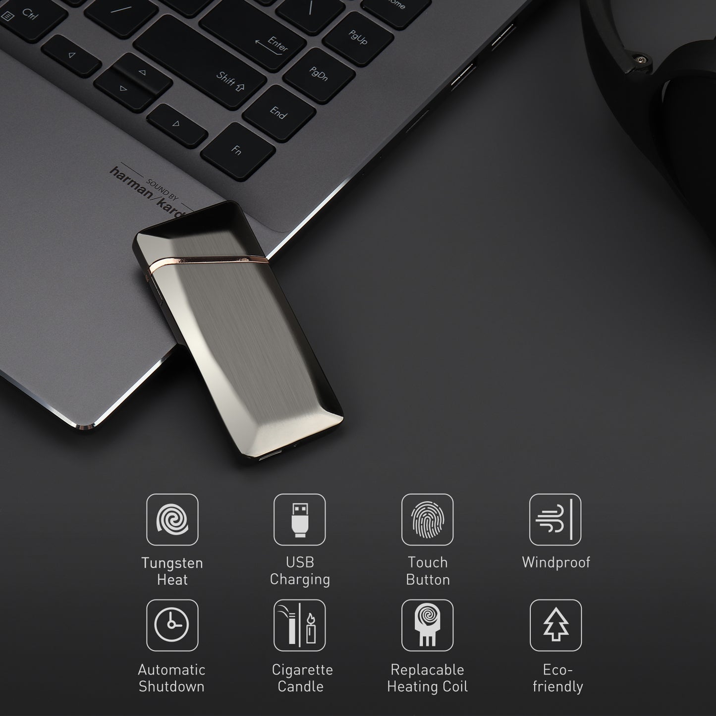 USB Rechargeable Lighter Windproof Flameless Electronic Coil Touch Control EC225