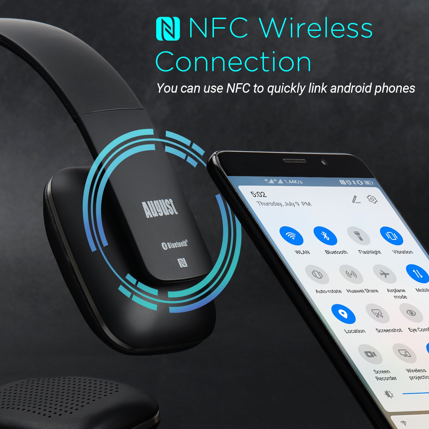 Bluetooth Wireless Headphones NFC On-Ear Rechargeable Ultra Lightweight - August EP636