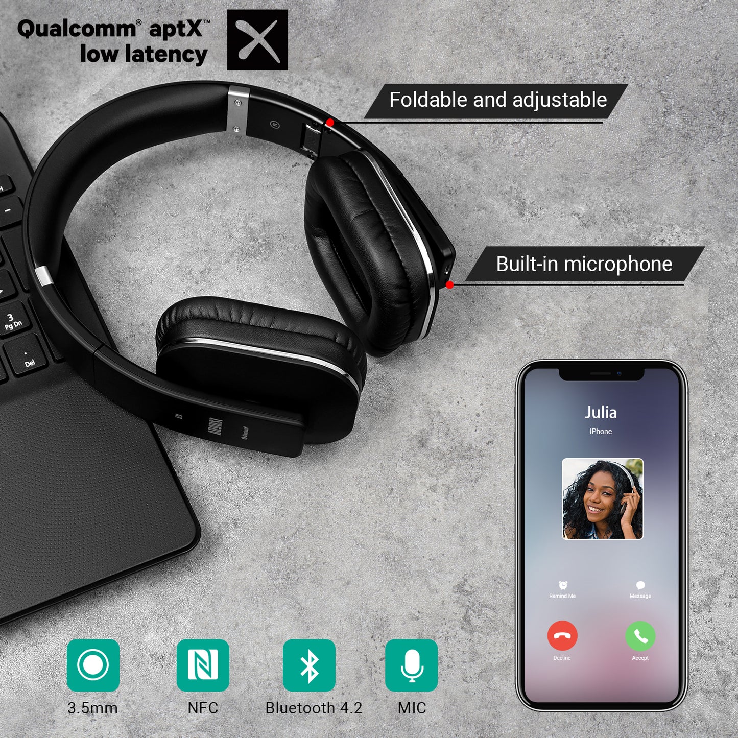 Bluetooth Over Ear Headphones NFC aptX Low Latency for PC and Mobile - August EP650 [Refurbished]
