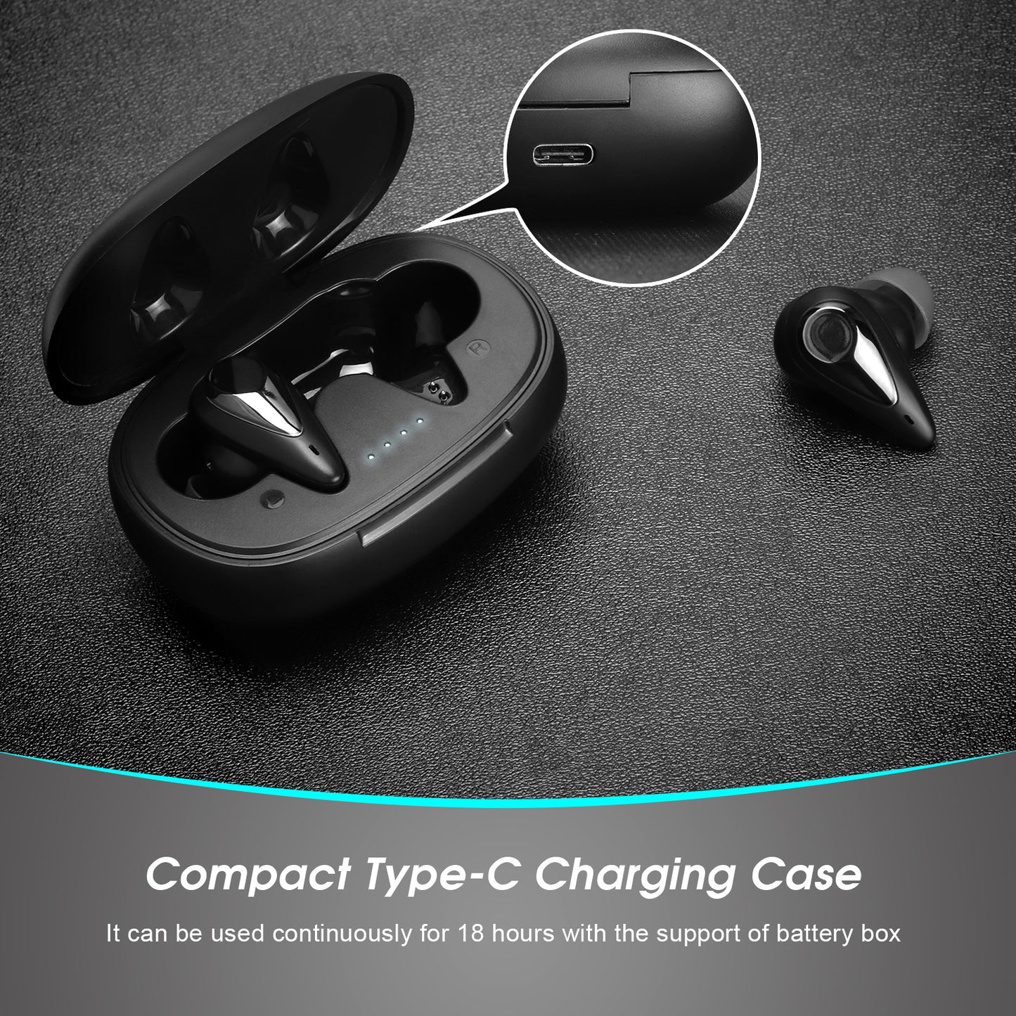 TWS Bluetooth 5 Earbuds and Charging Case Microphone Volume Touch Control EP810 [Refurbished]