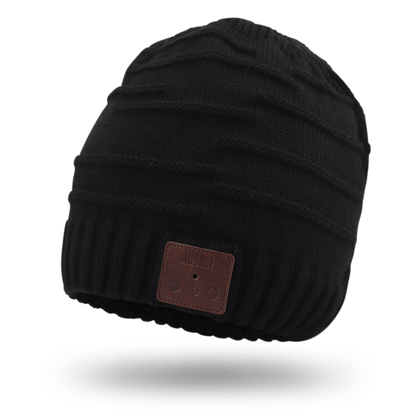Pure Black Wool with Faux Leather Button Pad showing Minus, Plus, and Pause