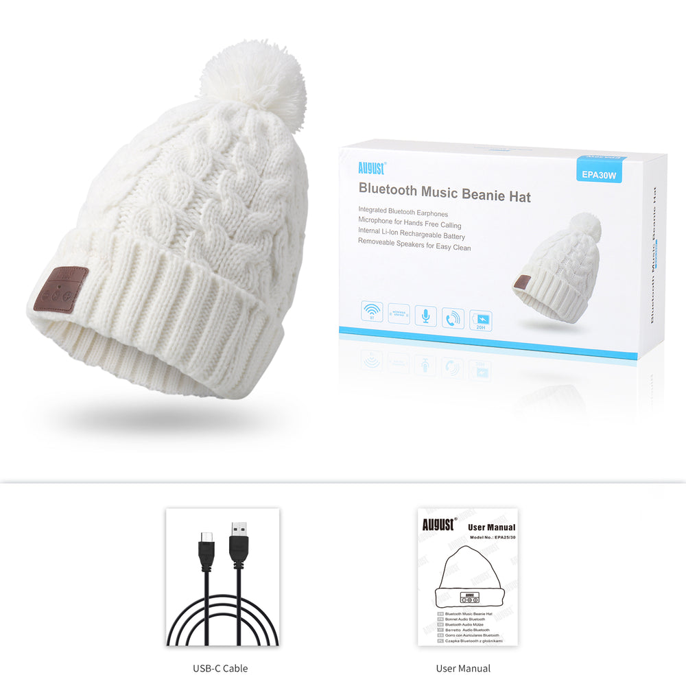 Bluetooth Pom Pom Winter Beanie Hat 20 Hour Synthetic Wool August EPA30