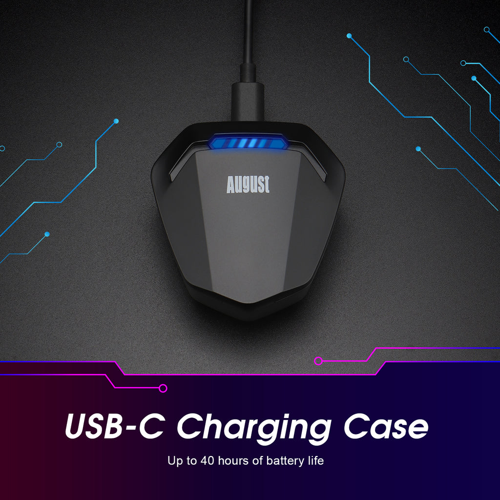 Bluetooth Gaming Earphones Dual Microphone USB-C Charging Case - August EPG500