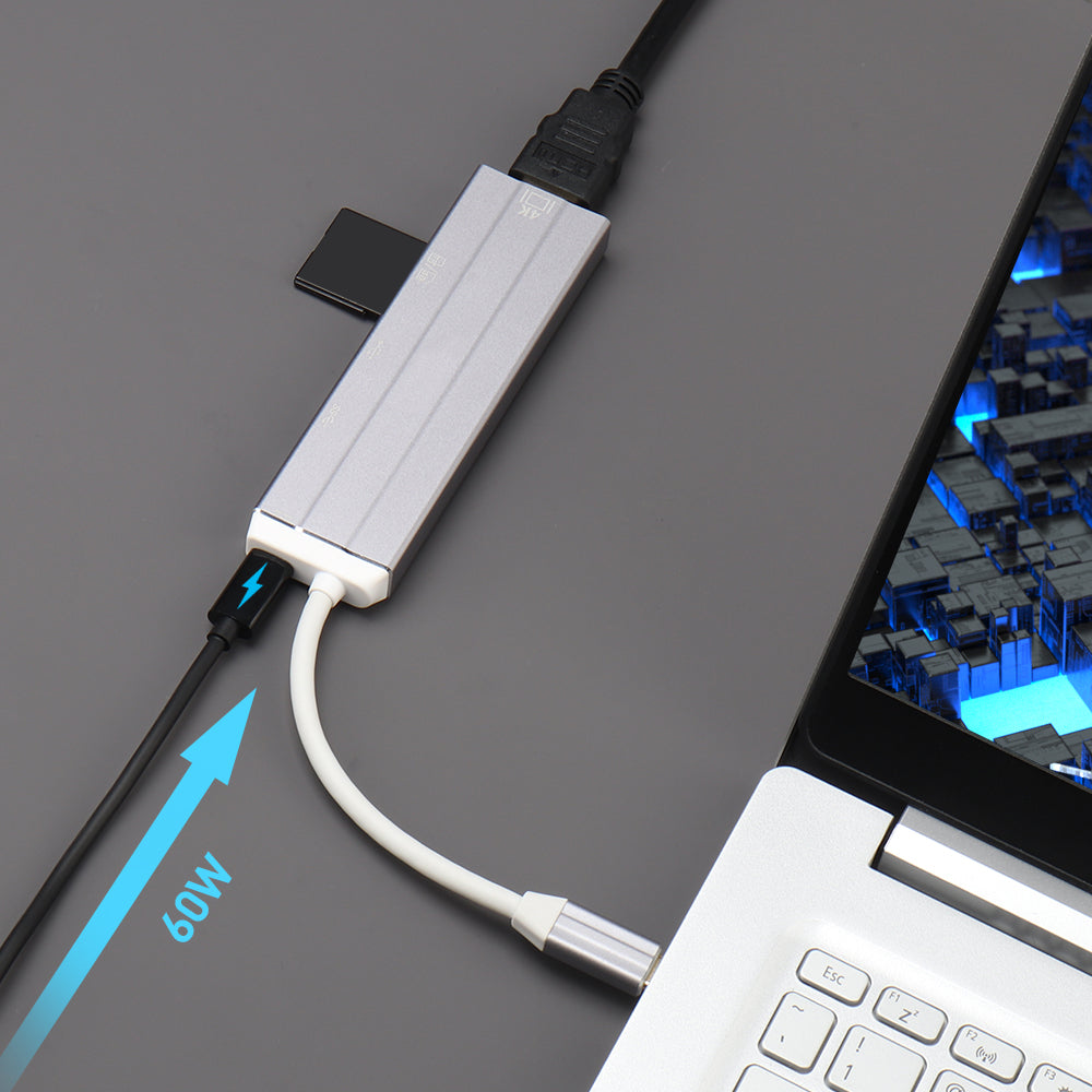 USB-C to HDMI Adapter with Micro SD Card Reader, Power Delivery, USB 3.0 - 7 Ports - HUB05