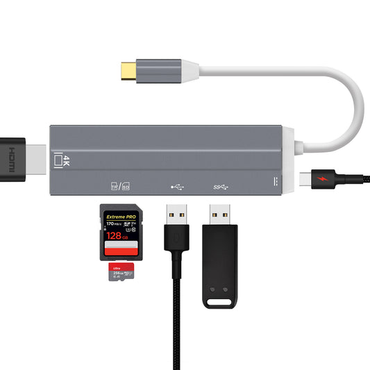 USB-C to HDMI Adapter with Micro SD Card Reader, Power Delivery, USB 3.0 - 7 Ports - HUB05