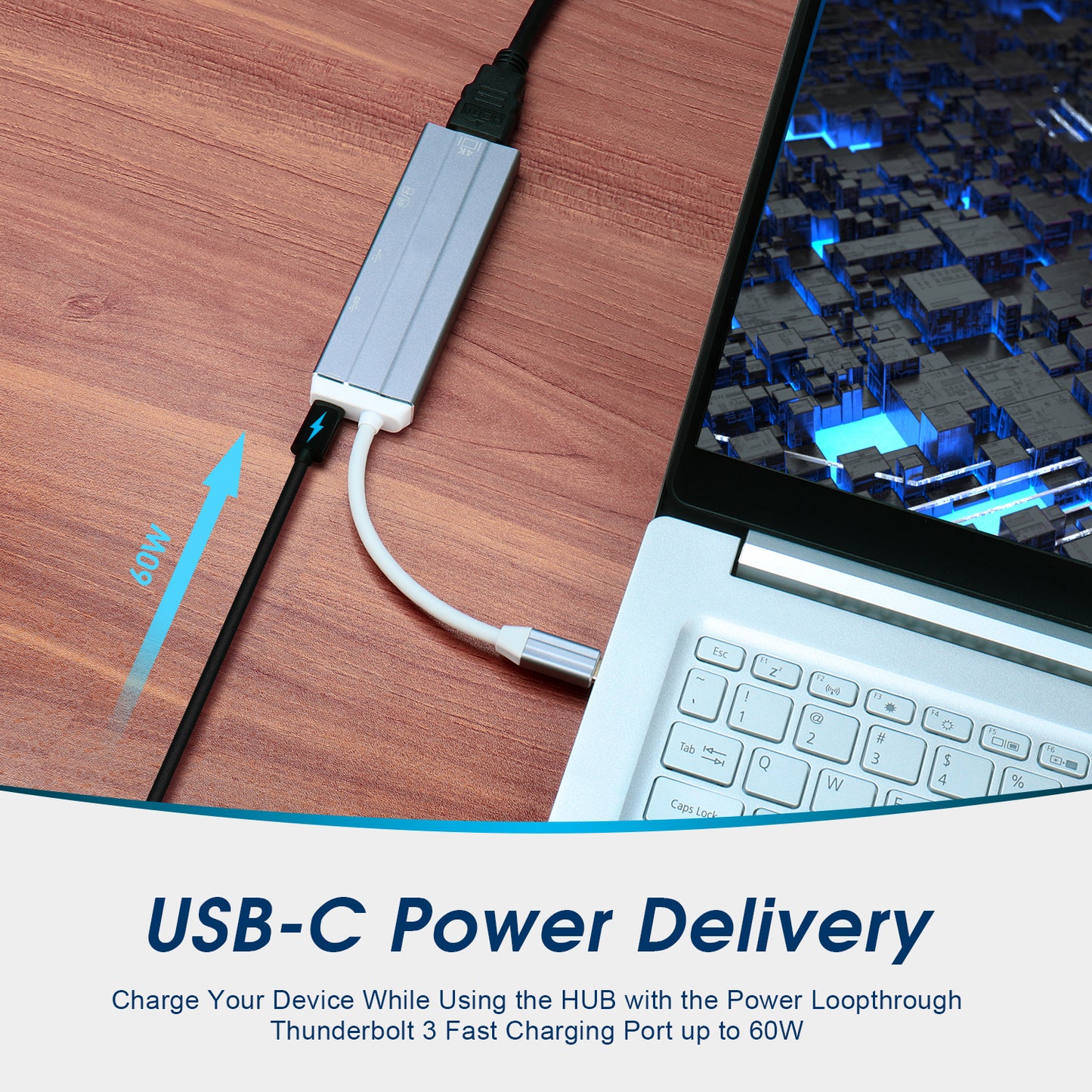 USB-C to HDMI Adapter with Micro SD Card Reader, Power Delivery, USB 3.0 - 7 Ports - HUB05