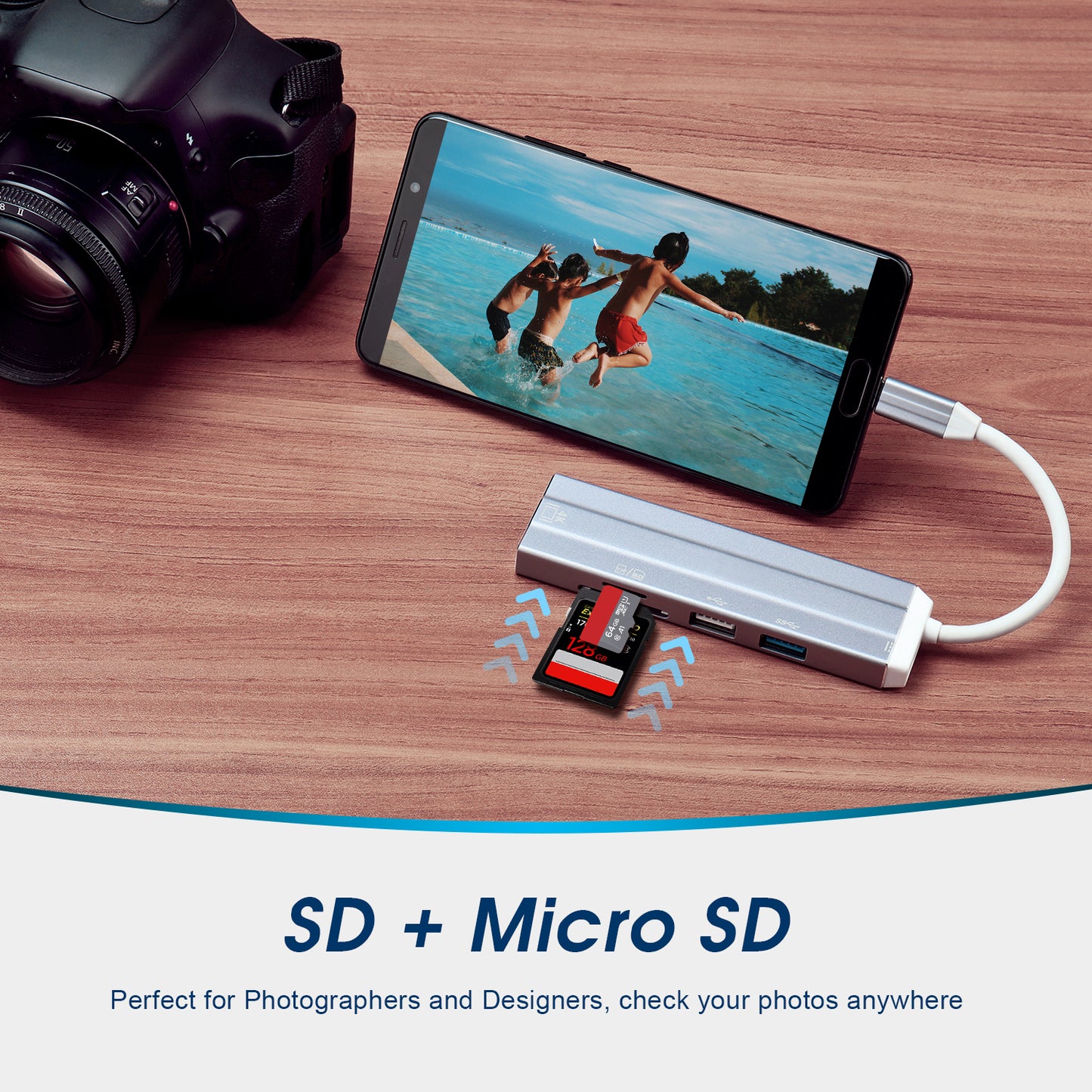 USB-C to HDMI Adapter with Micro SD Card Reader, Power Delivery, USB 3.0 - 7 Ports - HUB05