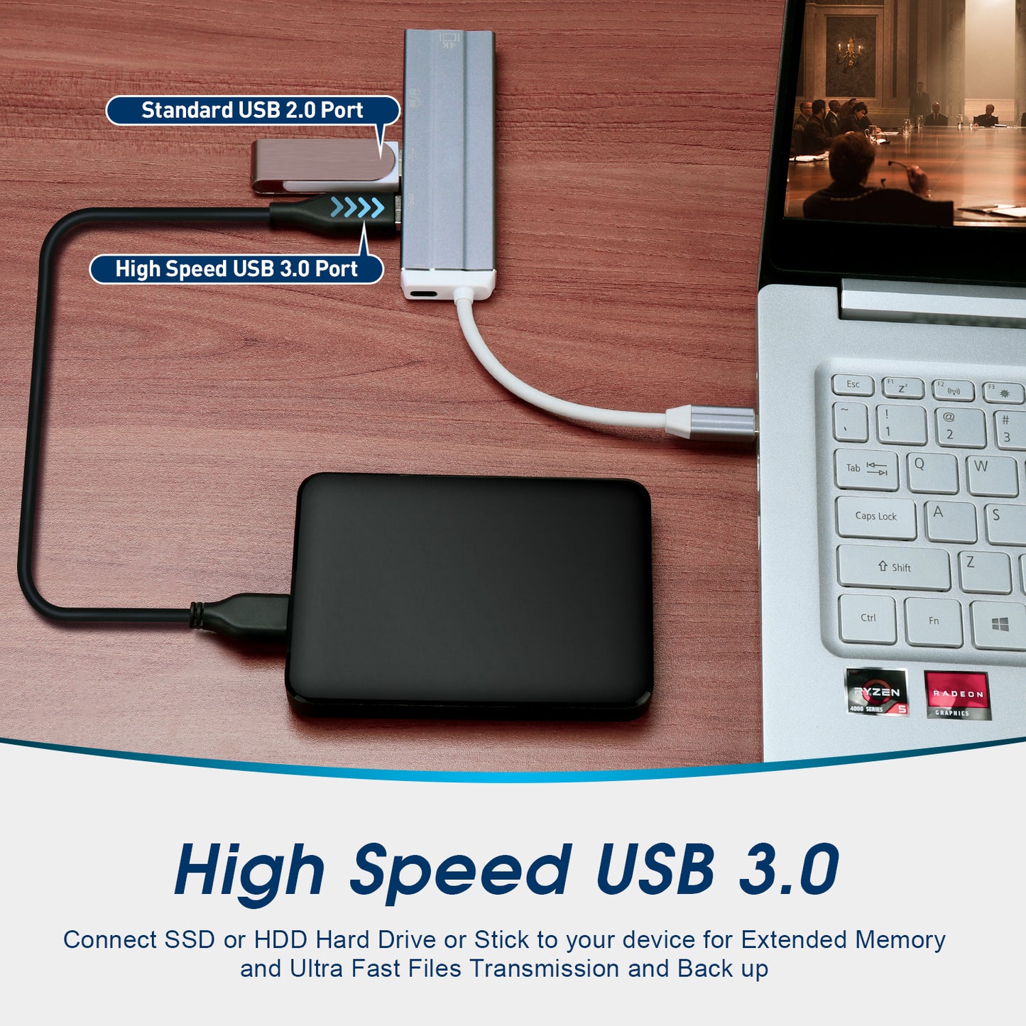 USB-C to HDMI Adapter with Micro SD Card Reader, Power Delivery, USB 3.0 - 7 Ports - HUB05