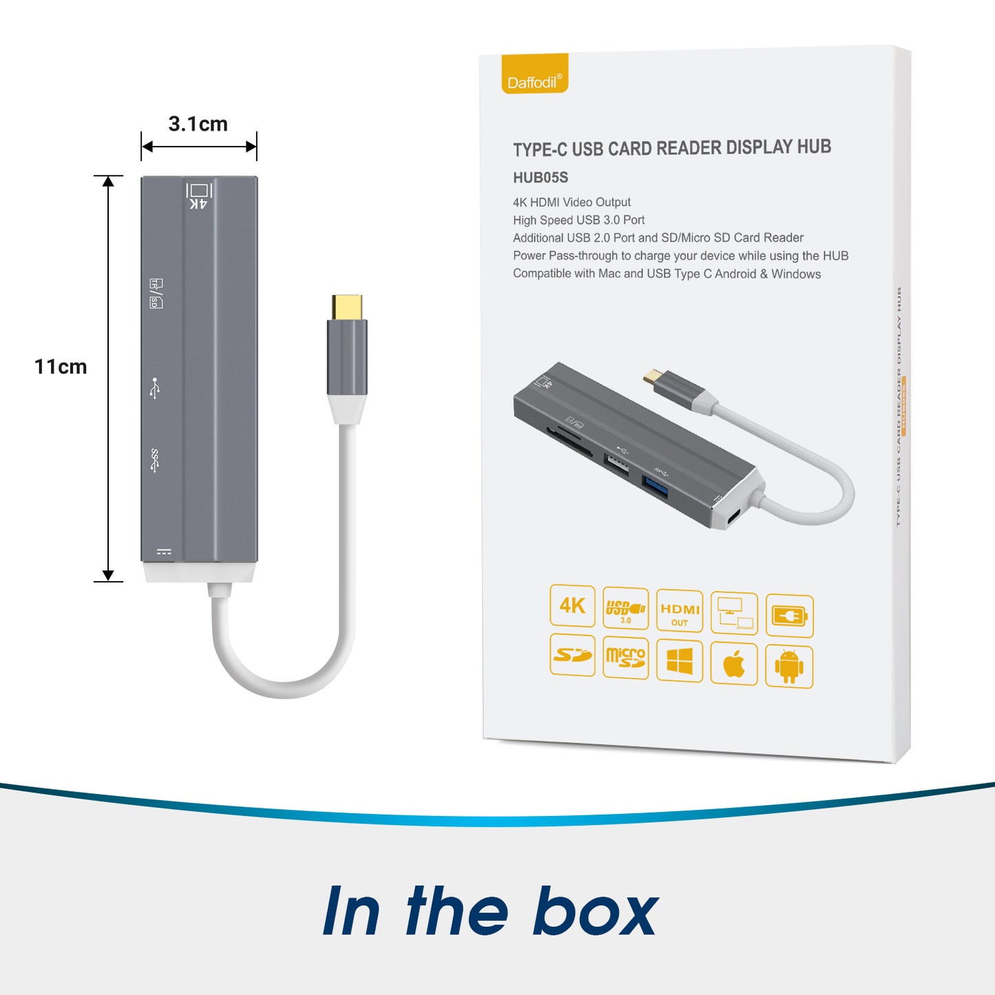 USB-C to HDMI Adapter with Micro SD Card Reader, Power Delivery, USB 3.0 - 7 Ports - HUB05