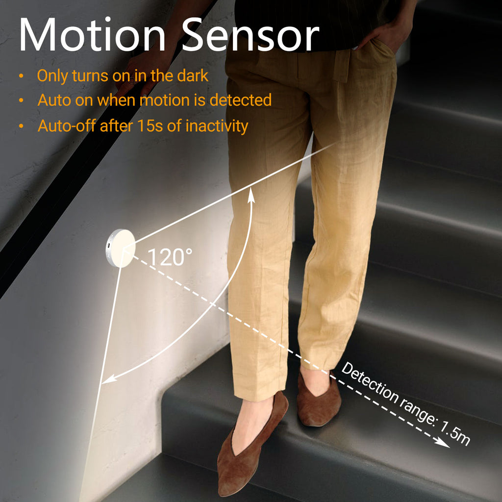 Twin-Pack Magnetic LED Motion Sensor Lights, Warm White Rechargeable - Daffodil LEC022