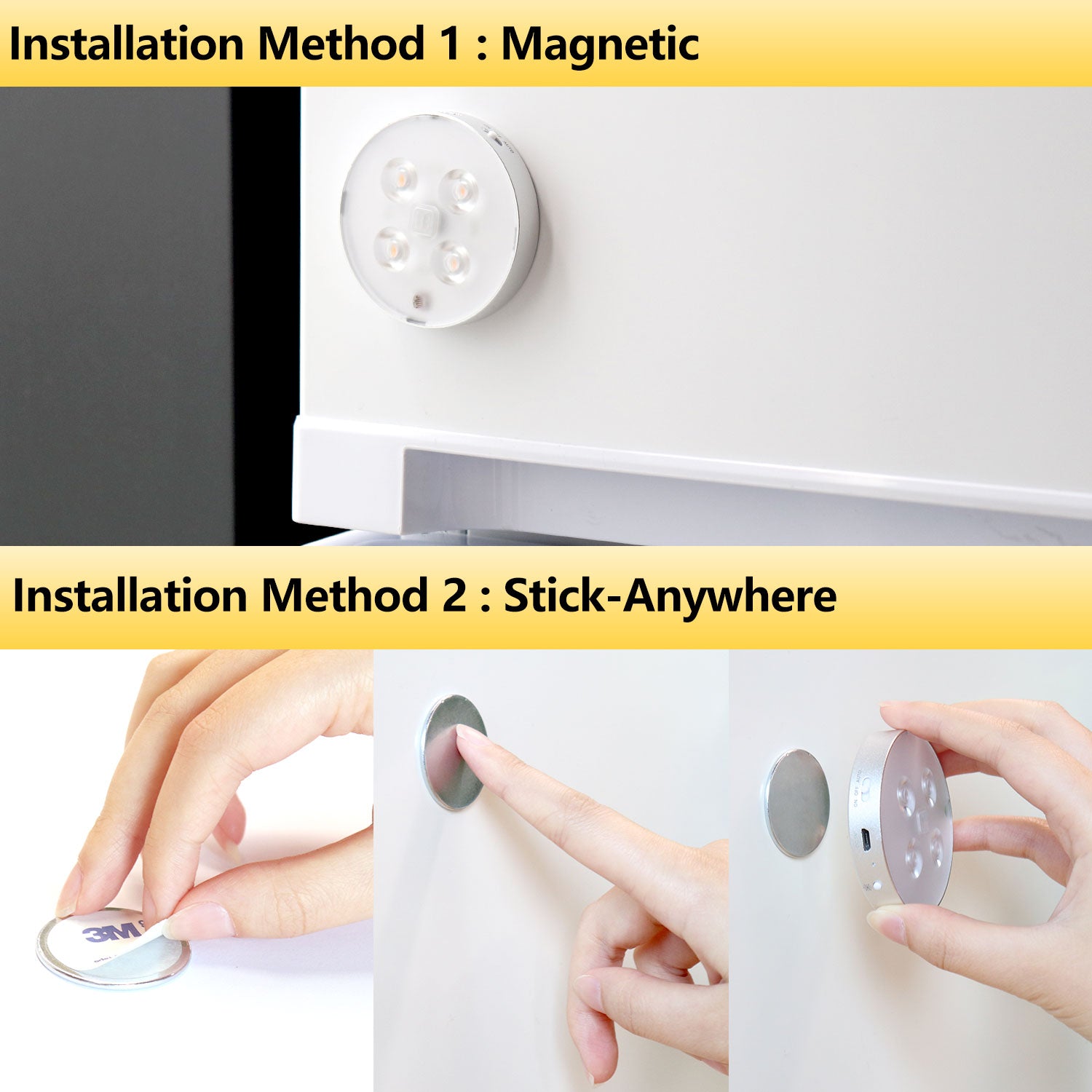 Twin-Pack Magnetic LED Motion Sensor Lights, Warm White Rechargeable - Daffodil LEC022