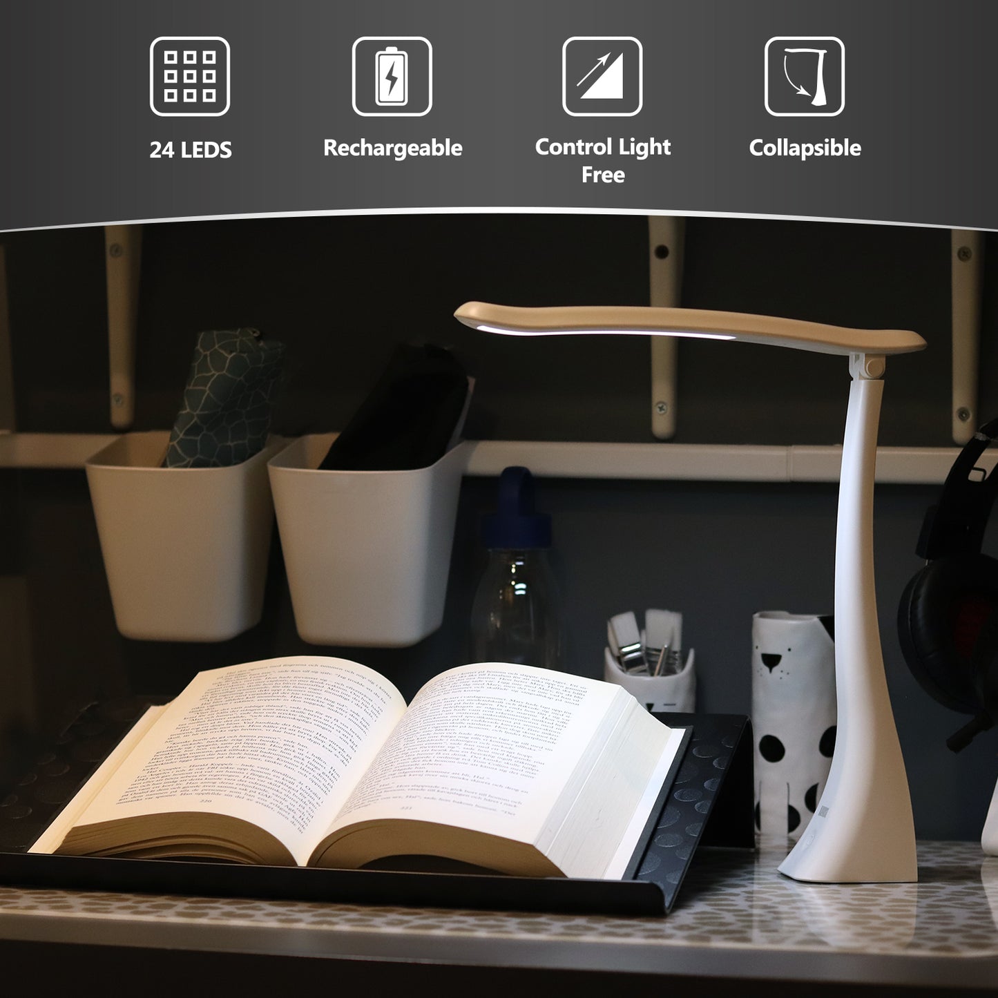 Rechargeable LED Desk Lamp Cordless Bankers-Lamp - August LEC210 White [Refurbished]