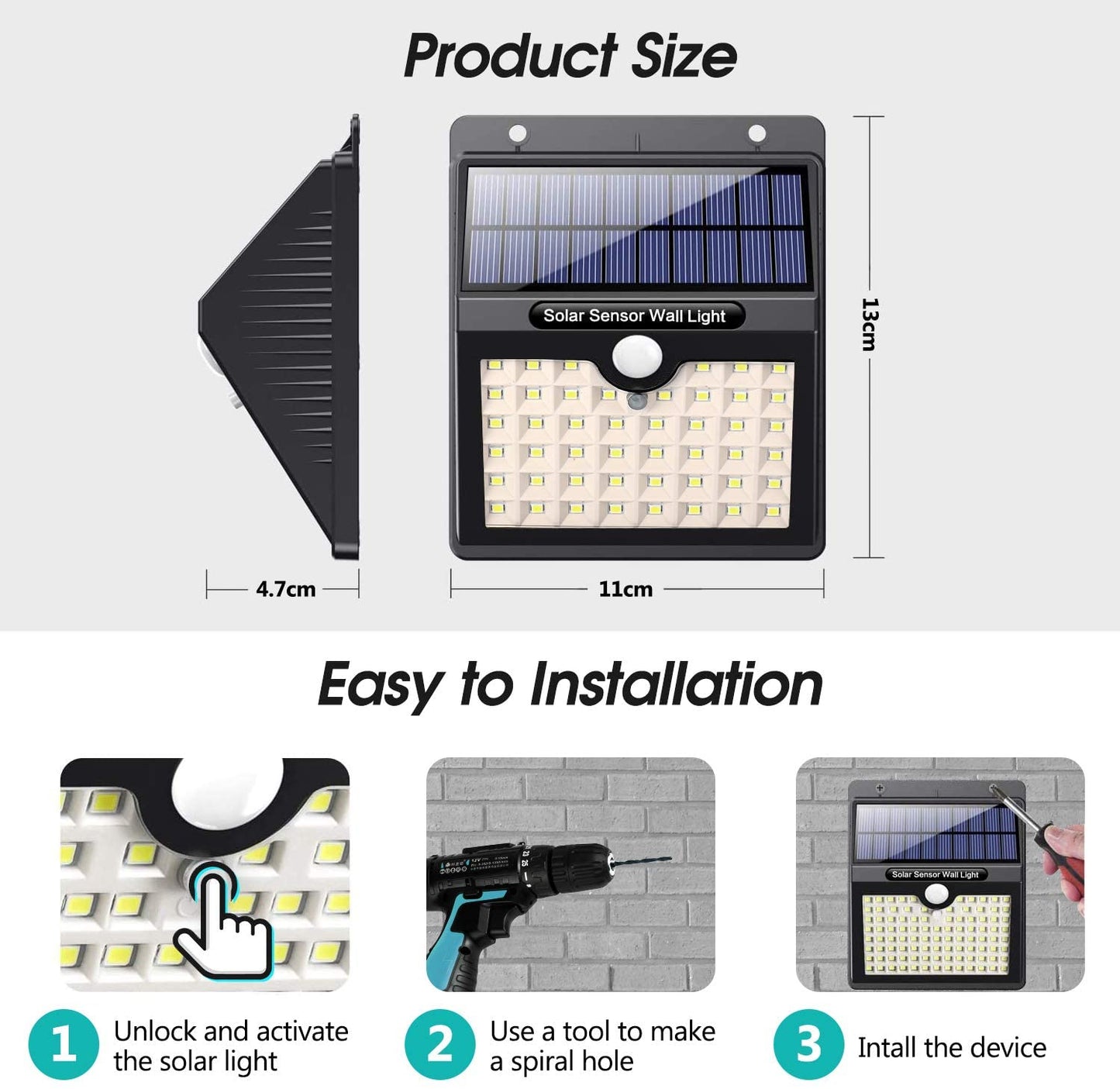 Outdoor Solar Motion Sensor Security Light, Shed, Fence- 46 LED Lights - LEC800