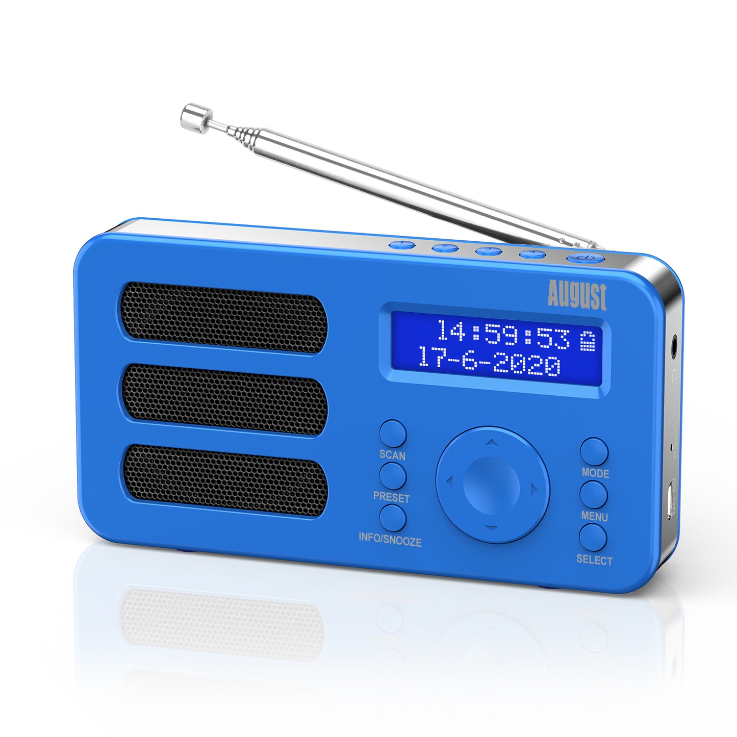 Portable DAB+ FM Radio Alarm Clock RDS AUX Rechargeable Battery - August MB225