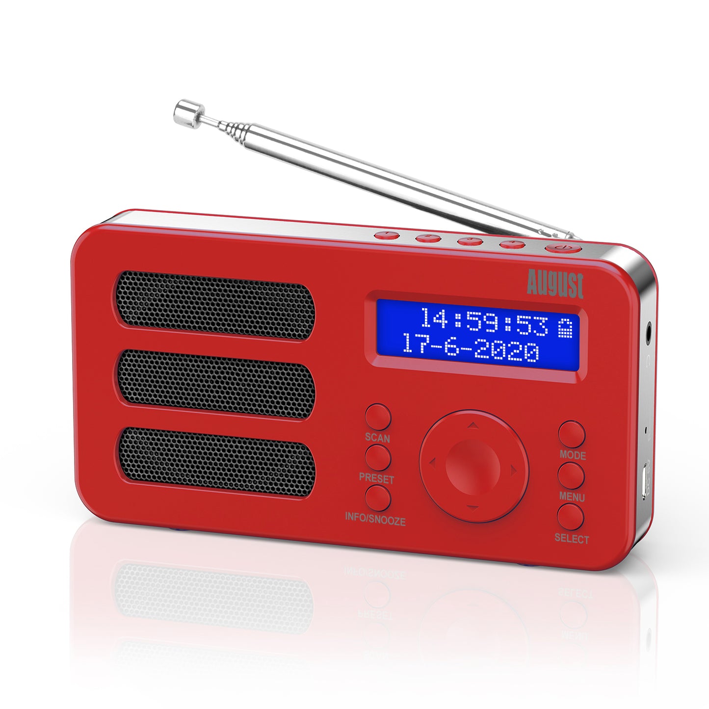 Portable DAB+ FM Radio Alarm Clock RDS AUX Rechargeable Battery - August MB225