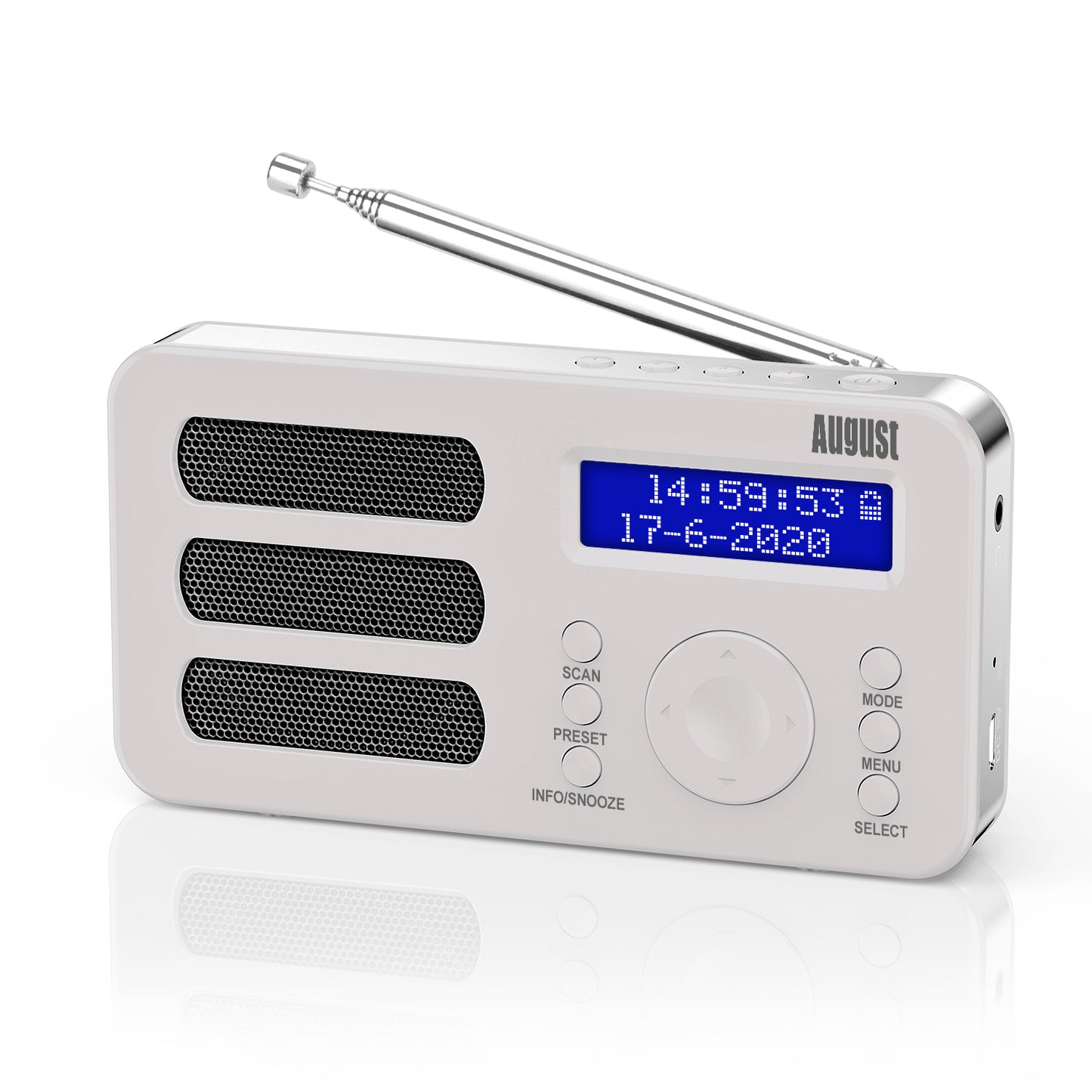 Portable DAB+ FM Radio Alarm Clock RDS AUX Rechargeable Battery - August MB225