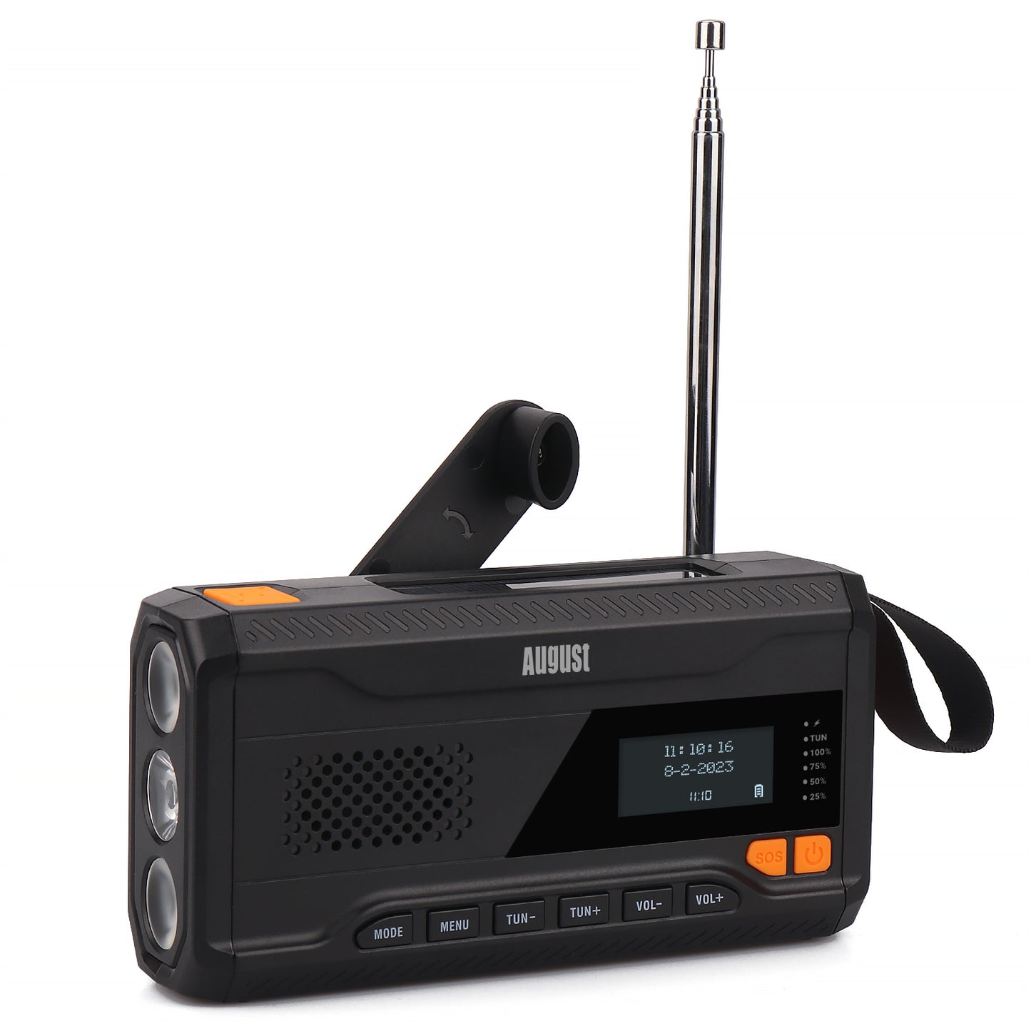 Wind Up Radio 3-in-1 Solar Rechargeable Battery FM DAB Bluetooth - August MB290B [Refurbished]